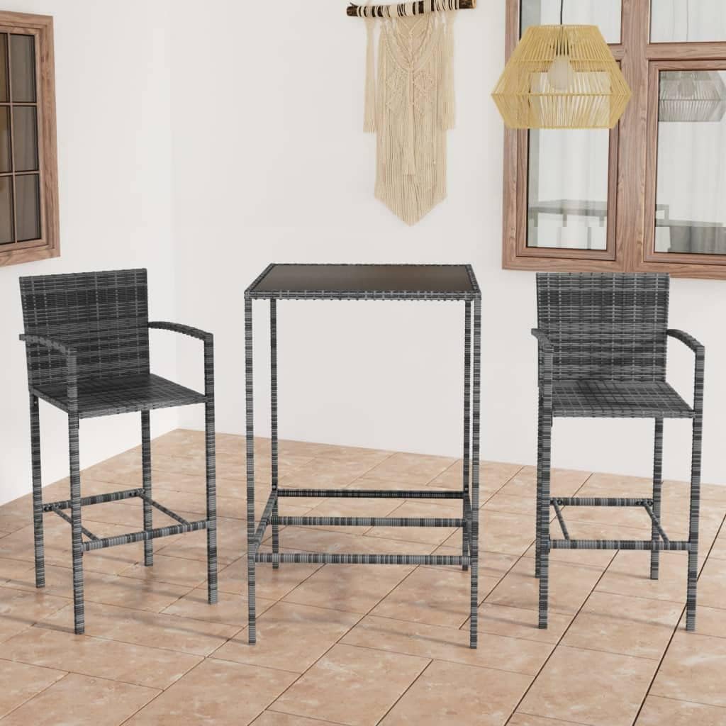 3 Piece Patio Bar Set Poly Rattan Gray,Elegant Patio Bar Set: Durable and Comfortable Outdoor Furniture for Relaxing with Friends and Family Patio Furniture Sets, Outdoor Furniture Sets