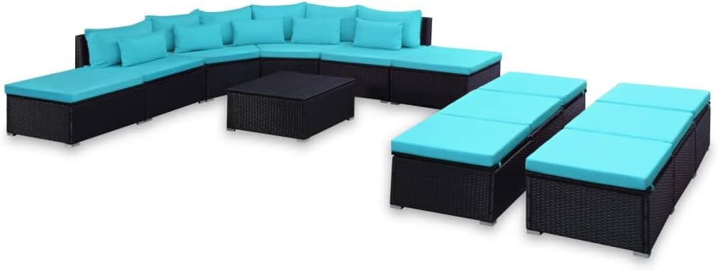 9 Piece Patio Lounge Set with Cushions Poly Rattan Blue,Versatile Patio Lounge Set with Comfortable Cushions and Durable Frame Patio Furniture, Outdoor Furniture Sets