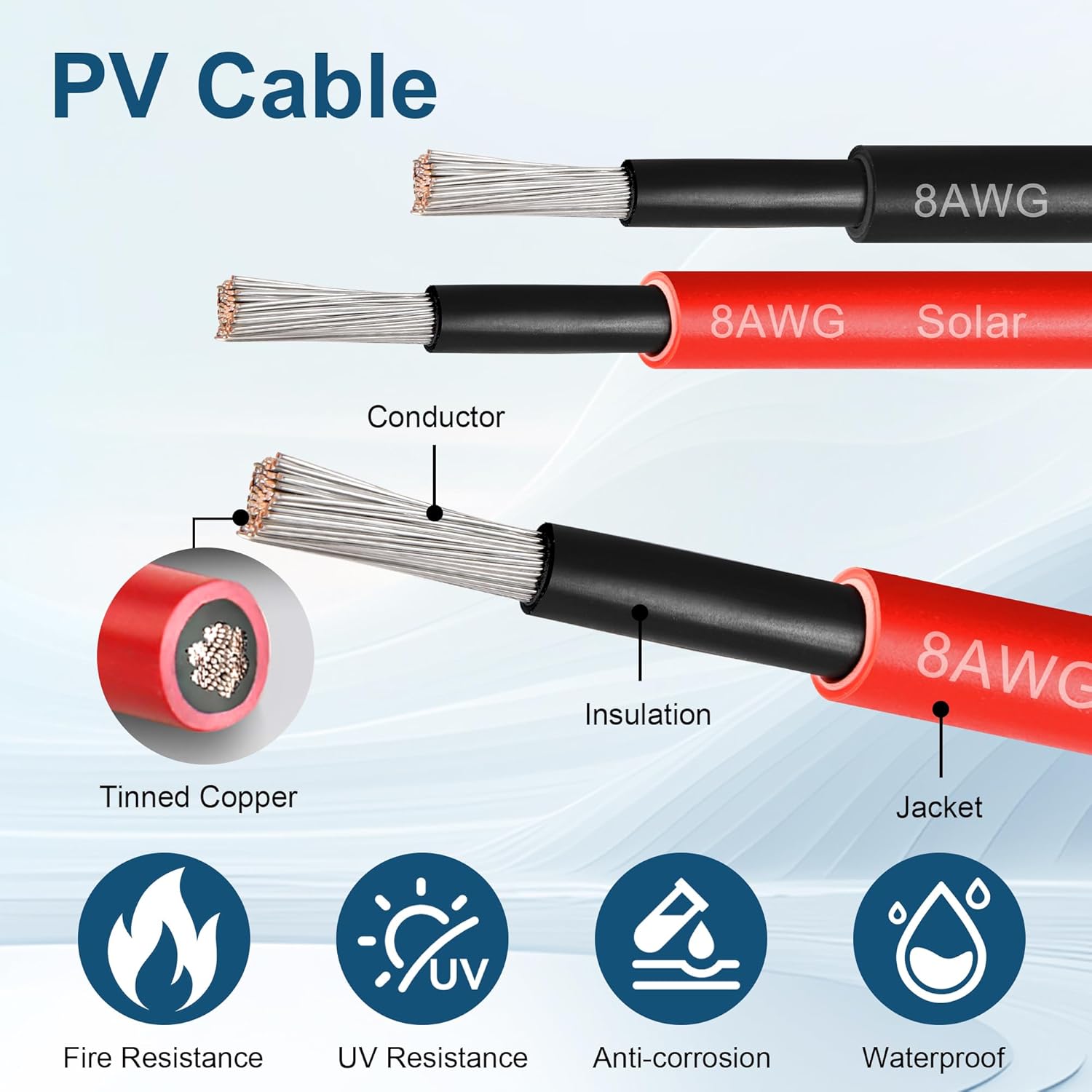 35 FEET 8AWG Solar Panel Extension Cable,8 Gauge Extension Cord, Solar Panel Wire with Extra Fair of Female and Male Quick Connectors Solar Adapter for RV, Off-Grid Systems (35FT Red + 35FT Black)