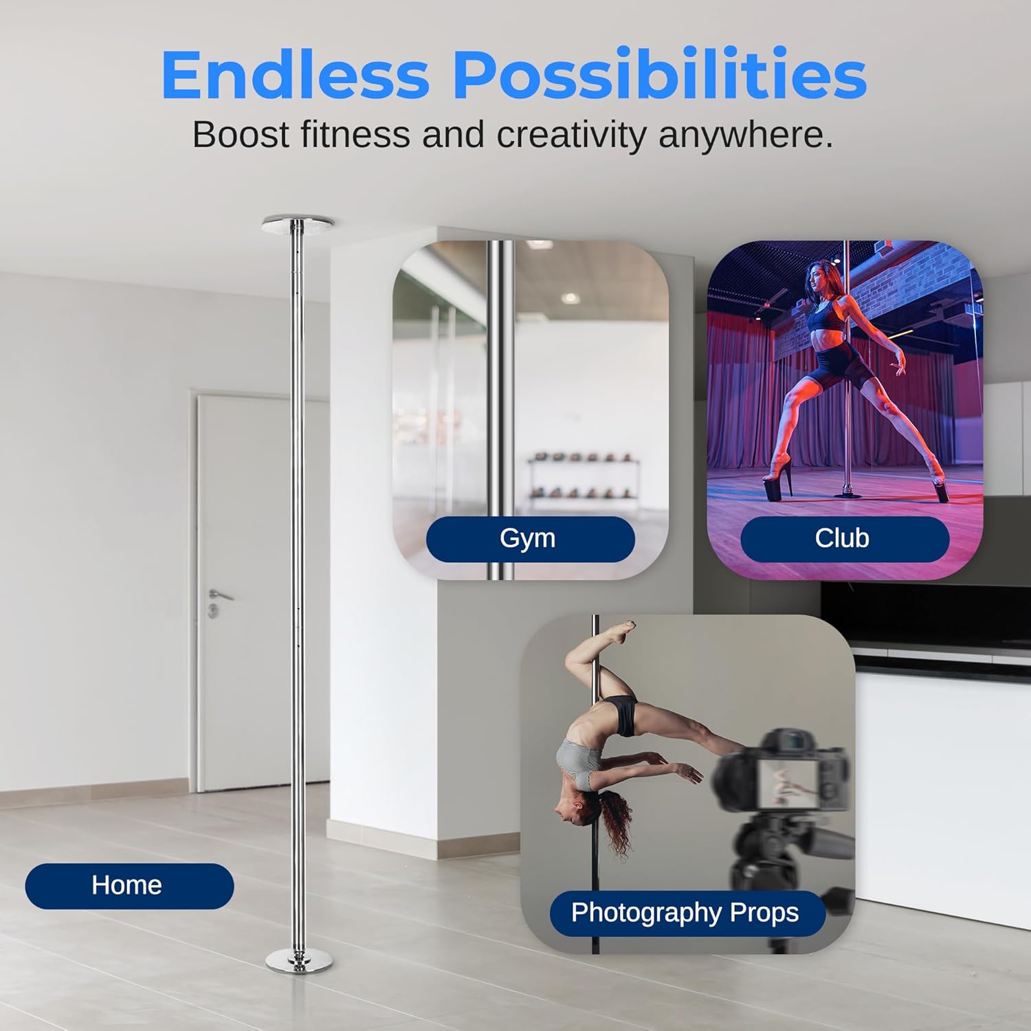 SereneLife Professional Non Slip Dancing Pole Set, Adjustable Height, Adjustable Fitness Pole, Great for Training Dancing and Exercise, Comes with Complete Set of Accessories, Easy Setup