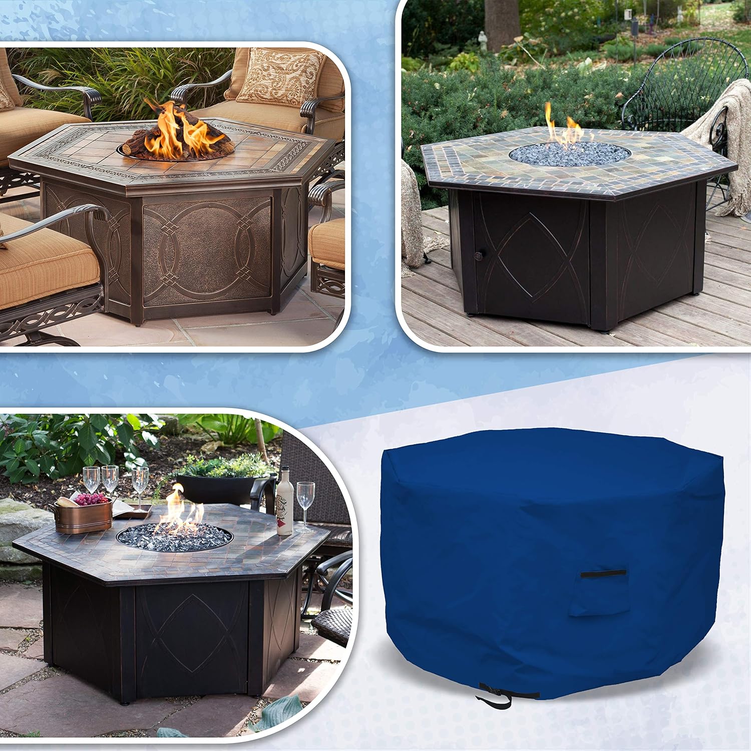 Octagon Fire Pit Cover 18 Oz Waterproof - 100% Weather Resistant Outdoor Fire Pit Table Cover with Air Pocket & Drawstrap for Snug Fit (40