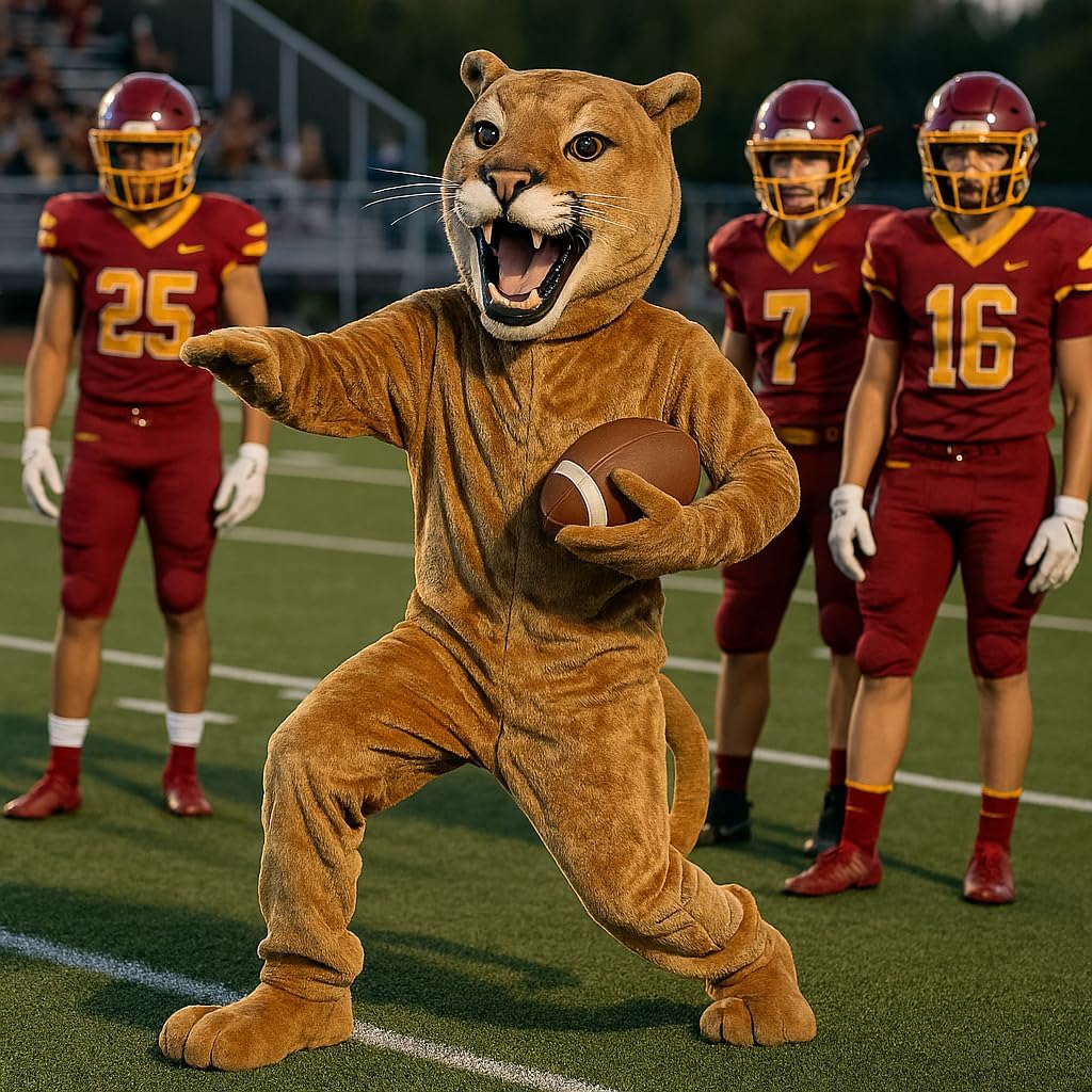 TCDesignerProducts Cougar Mascot Costume Tan, School Spirit Sports Fan Gear, Football Cheerleader Accessories, Homecoming