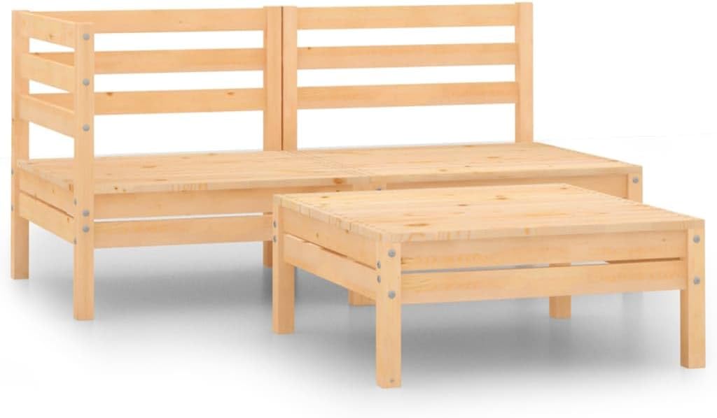3 Piece Patio Lounge Set Solid Wood Pine,Sturdy Pinewood Garden Lounge Set: Relaxing Outdoor Sofa for Patio, Garden, and Living Room Furniture Sets for Patio, Lawn & Garden