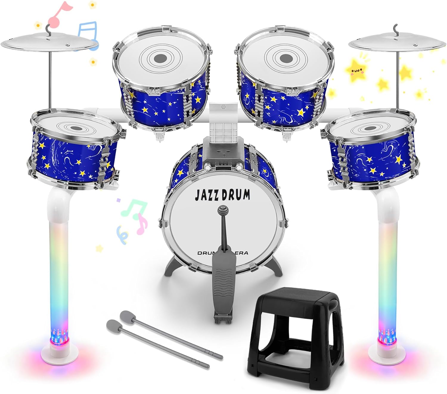 Upgraded Kids Drum Set Jazz Drums Kit with 5 Drums - Toddler Music Toys Learning Instruments Xmas Birthday Gifts for Toddlers 3 4 5 6 7 Boys Girls, Blue