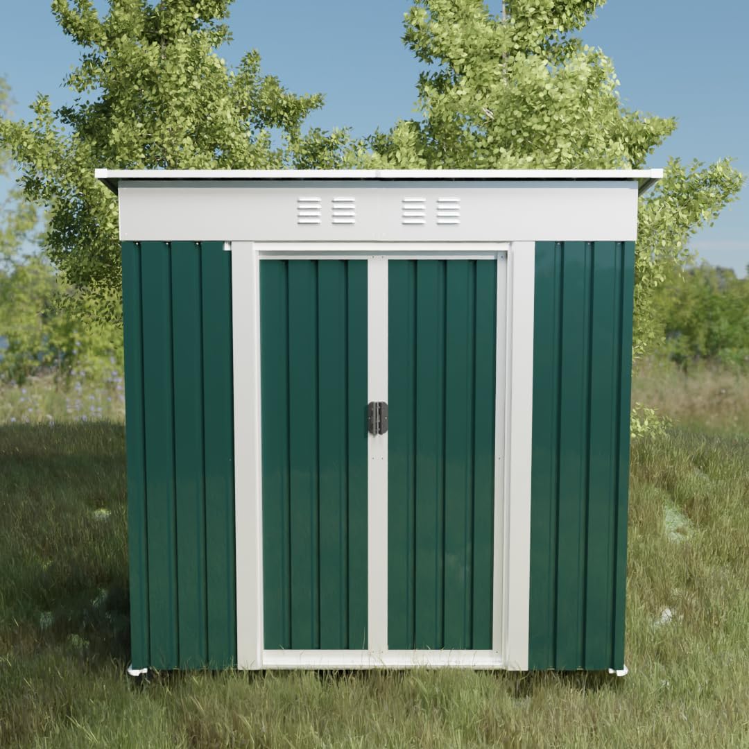 Outdoor Storage Shed Aluminum Alloy Frame with Hinge Door and Foundation - Waterproof Metal Garden Tool Bike Sheds Kit, Lean-to Shed, Backyard Storage Building Cabinet for House,6x4 FT Green 1