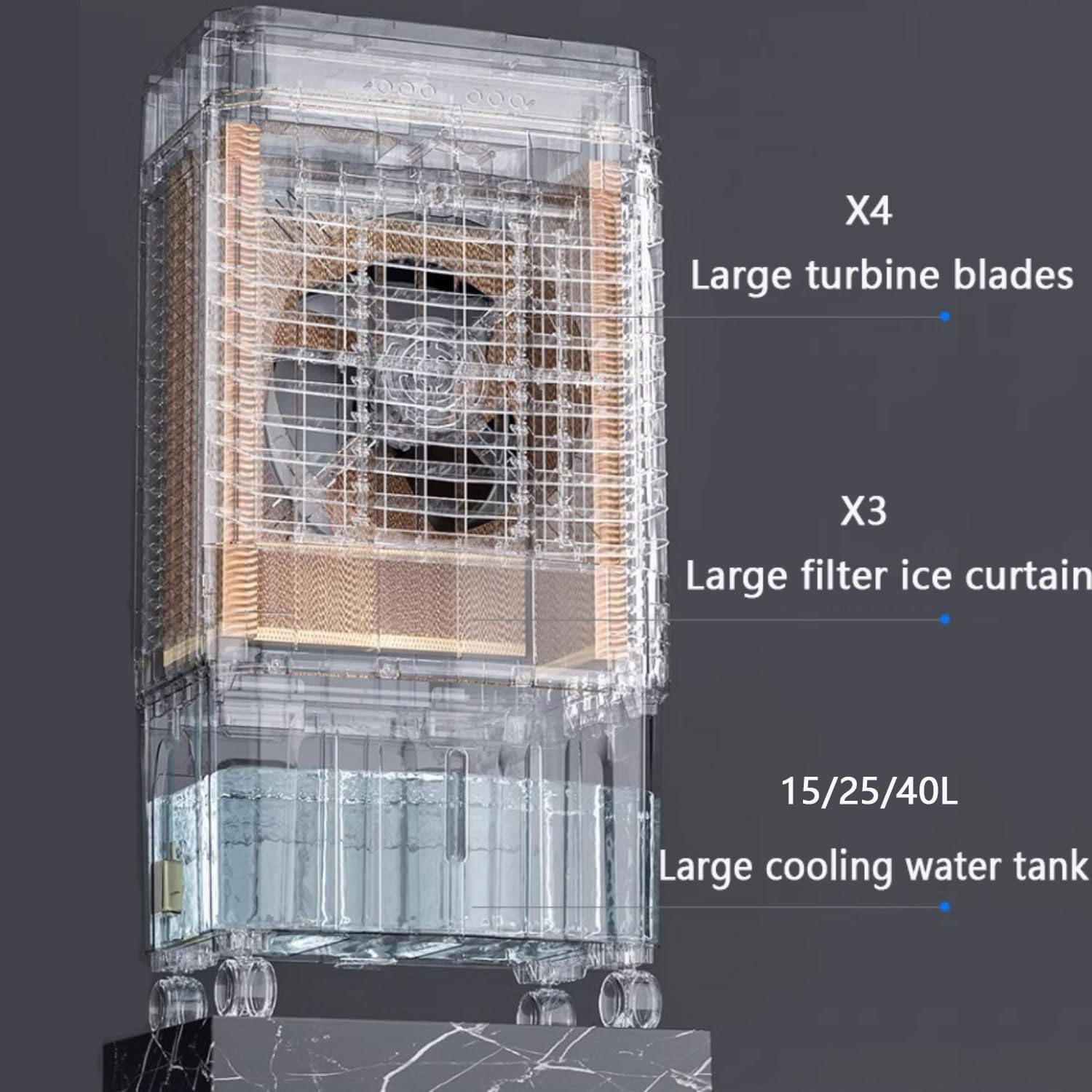 Portable Air Conditioner Cooling Fan with 1-12H Timer 3 Mode 8M/S Wind w/4 Ice Box Cooling AC Unit No Hose Needed Air Cooler with Large Water Tank for Home Bedroom Office