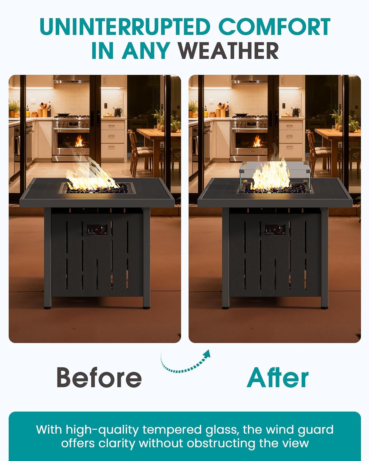 SERWALL Patio Furniture Set with 33” Fire Pit Table, HDPE Outdoor Sectional Sofa Set with Thickened Cushions, Grey Frame with Grey Cushions