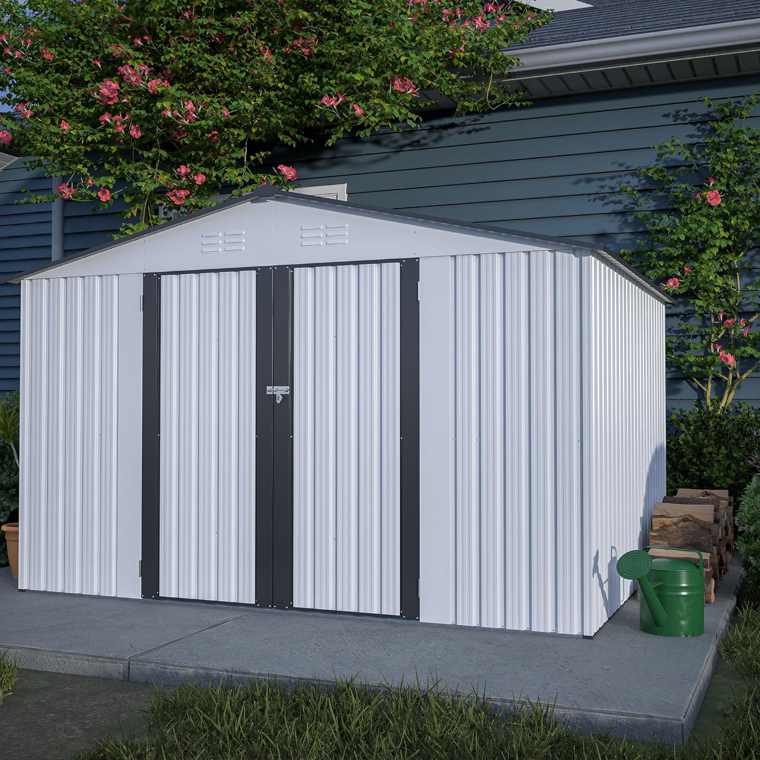 10X8 FT Outdoor Storage Shed, All Weather Metal Sheds with Lockable Doors, Tool Shed for Garden, Patio, Backyard, Lawn, Grey