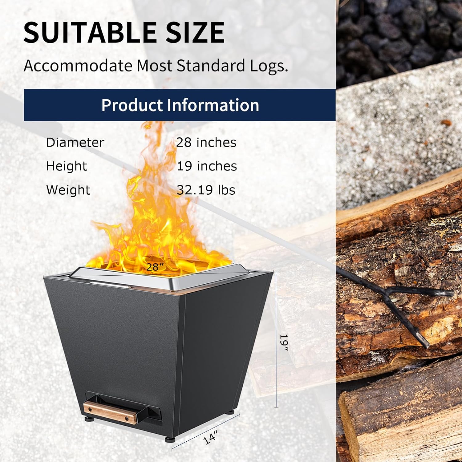 LEGACY HEATING Cyberpit One 28 inch Smokeless Fire Pit, w/Pull-Out Ash Pan, Portable Outdoor Firepits, Carry Handle for Backyard Patio Camping Bonfire, Stainless Steel, Black