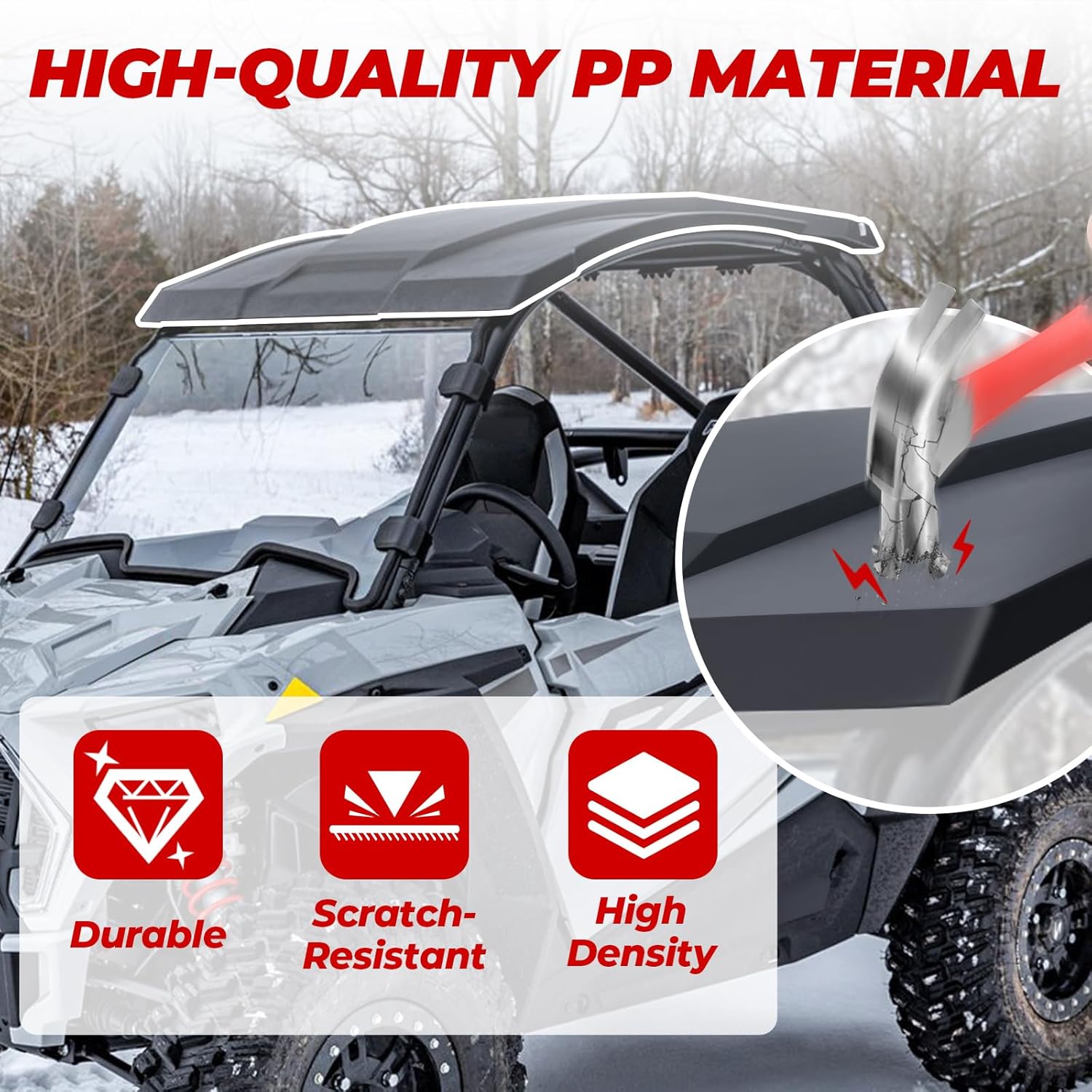 Roof Top for Polaris RZR Trail, Dustproof Coat Lock & High Density Poly 2-Piece Combination Roof for Polaris RZR Trail S 900 1000 Ultimate/Premium/Sport 2021-2024 Accessories(2PCS, 2884729)