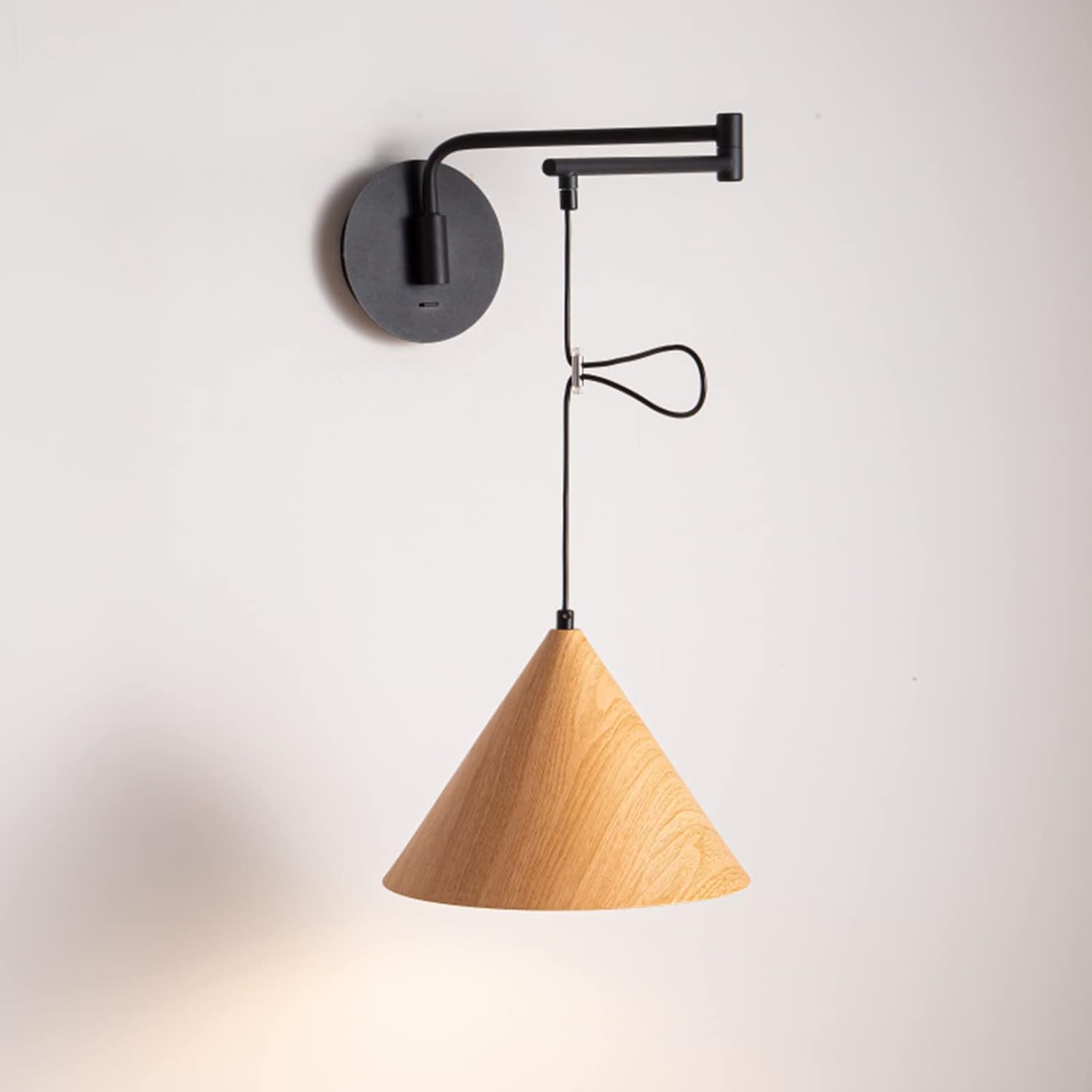 Foldable Swing Arm Wall Light Modern Bedside Wall Sconce Wooden Lampshade Lighting Fixtures E27 Socket for Living Room, Bedrom, Farmhouse,Wood(Wood)