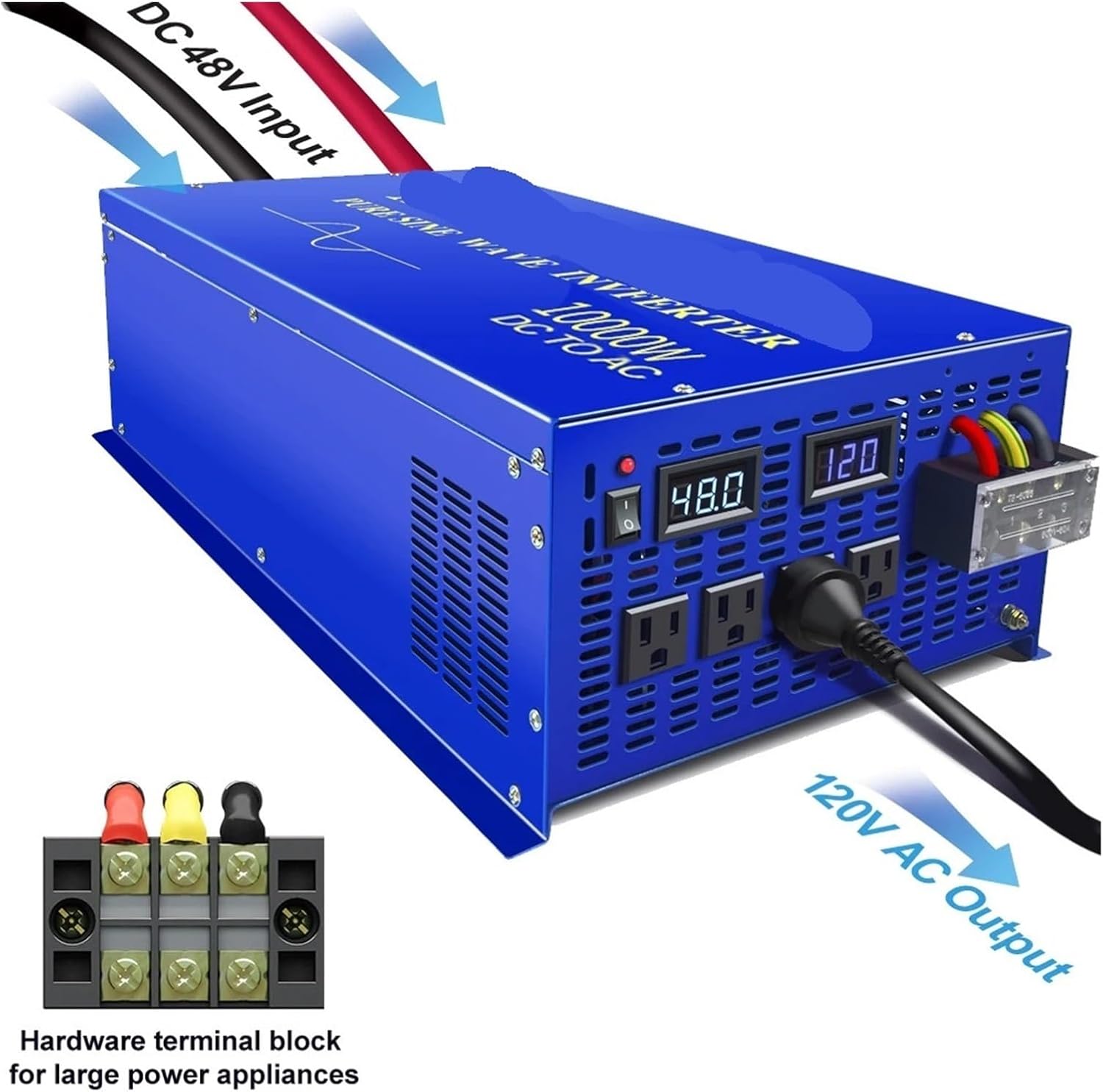 10000W Pure Sine Wave Inverter 24V 220V Solar Inverter Power Bank Battery Converter 12V/36V/48V/96V DC to 110V/120V/230V/240V AC(60V,220V)