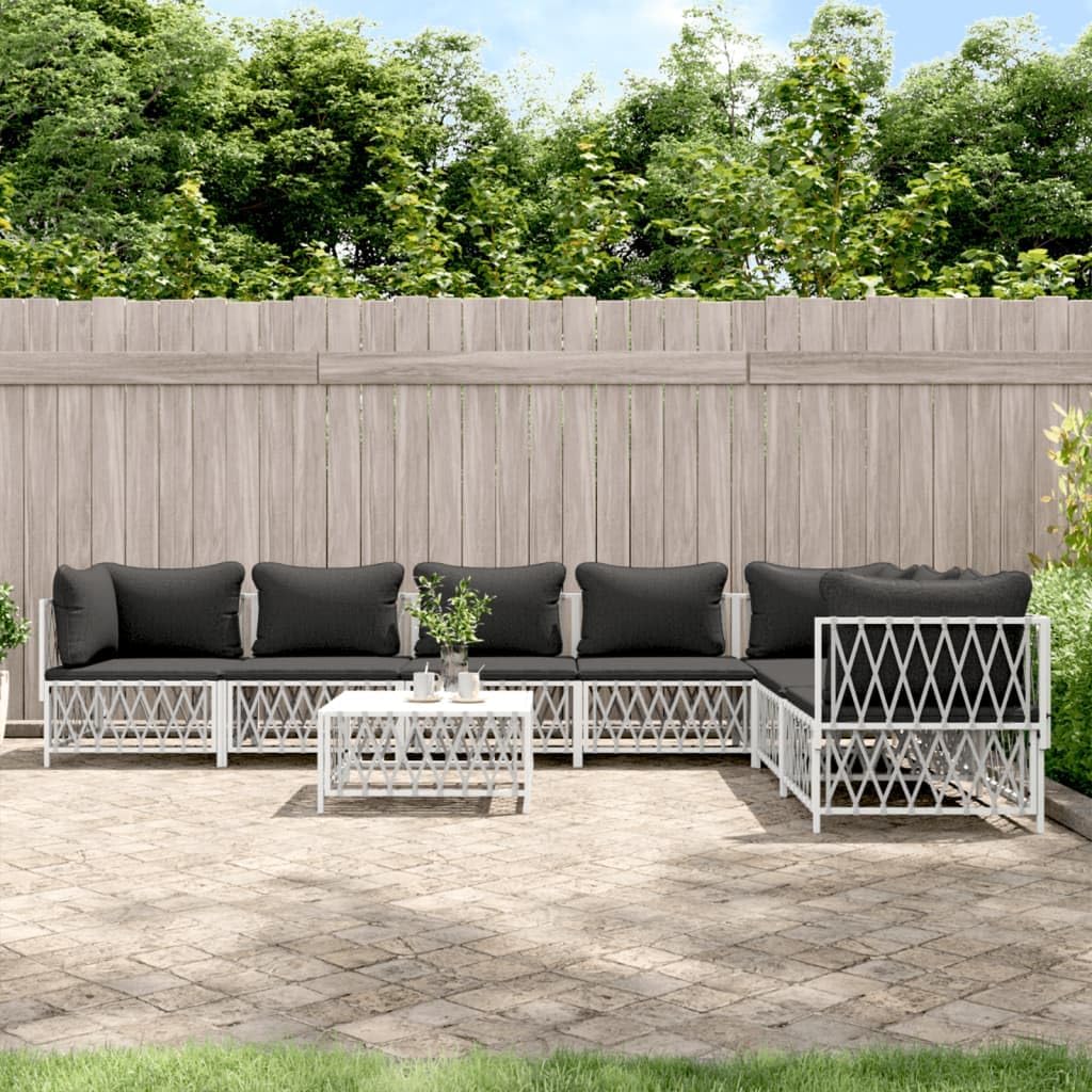 8 Piece Patio Lounge Set with Cushions White Steel,Sturdy Outdoor Lounge Set with Comfortable Cushions and Modular Design for Patio and Garden Patio Furniture Sets, Outdoor Furniture Sets
