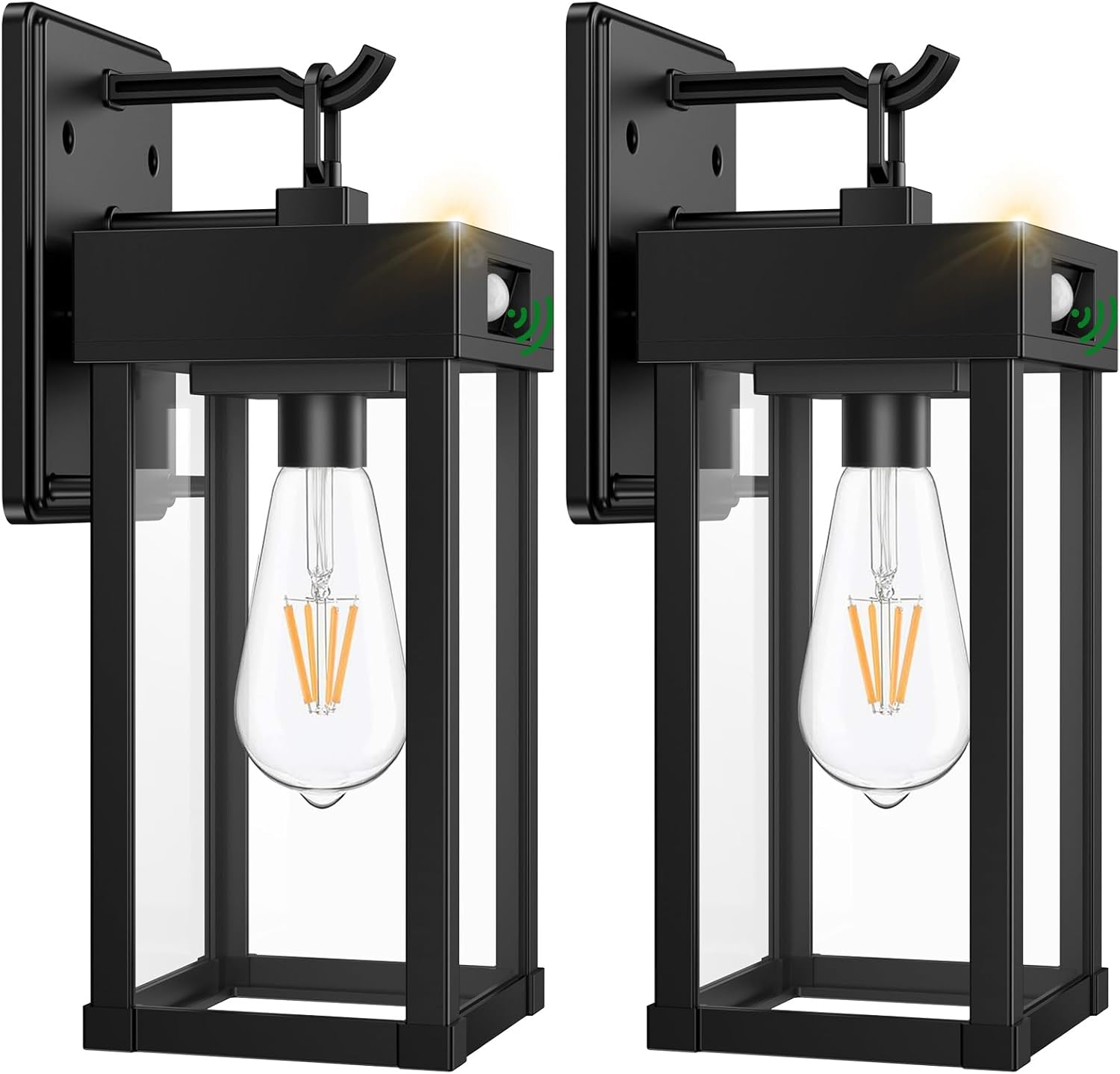 2 Pack Outdoor Solar Wall Light Fixtures With Dusk To Dawn Sensor,Large Size Black Outdoor Wall Lights with 3Lighting Modes,Exterior Waterproof Solar Wall Sconce Light for Outside,Garage(Black-2P)