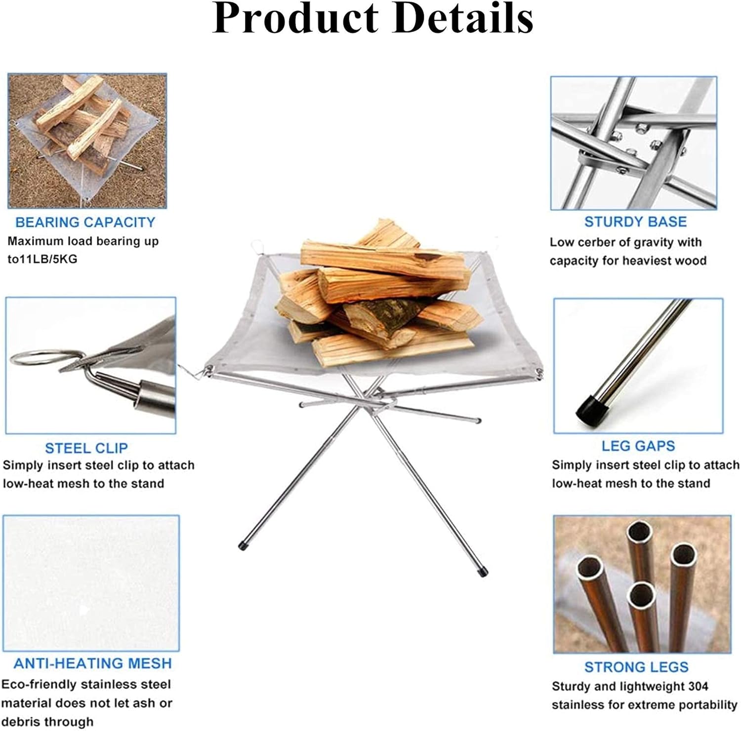 Outdoor Fire Pit Heater for Halloween Party,Garden Wood Burning Fire Pit,Folding Stainless Steel Mesh Fireplace,Camping Firepit with Carrying Bag