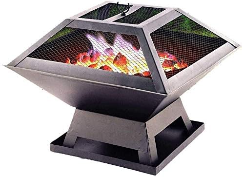 Fire Pits Outdoor Wood Burning Outdoor BBQ Grill Brazier Square Shape Firepit Wood Burning Portable Camping BBQ Grill Fire Bowl with Cover BBQ Cooking for Outside Camping Backyar