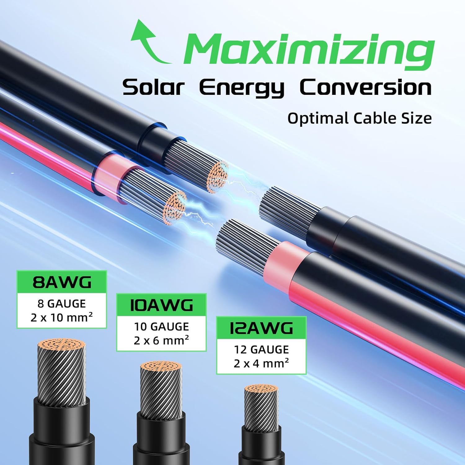 Bateria Power 50 Feet 10AWG Solar Panel Extension Cable 6mm² with Female & Male Connectors, 10 Gauge Twin Wire Conductor Parallel Solar Wire Adapter for RV, Photovoltaic Systems