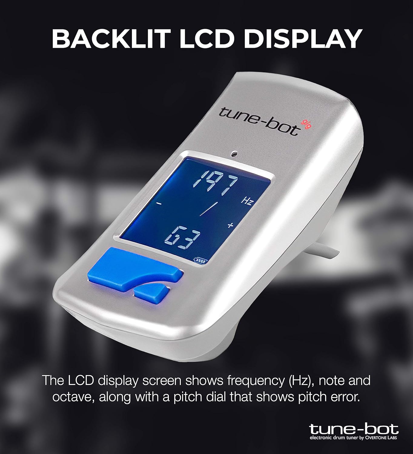 Gig Clip-On Digital Drum Tuner with Backlit LCD Display for Acoustic Drums