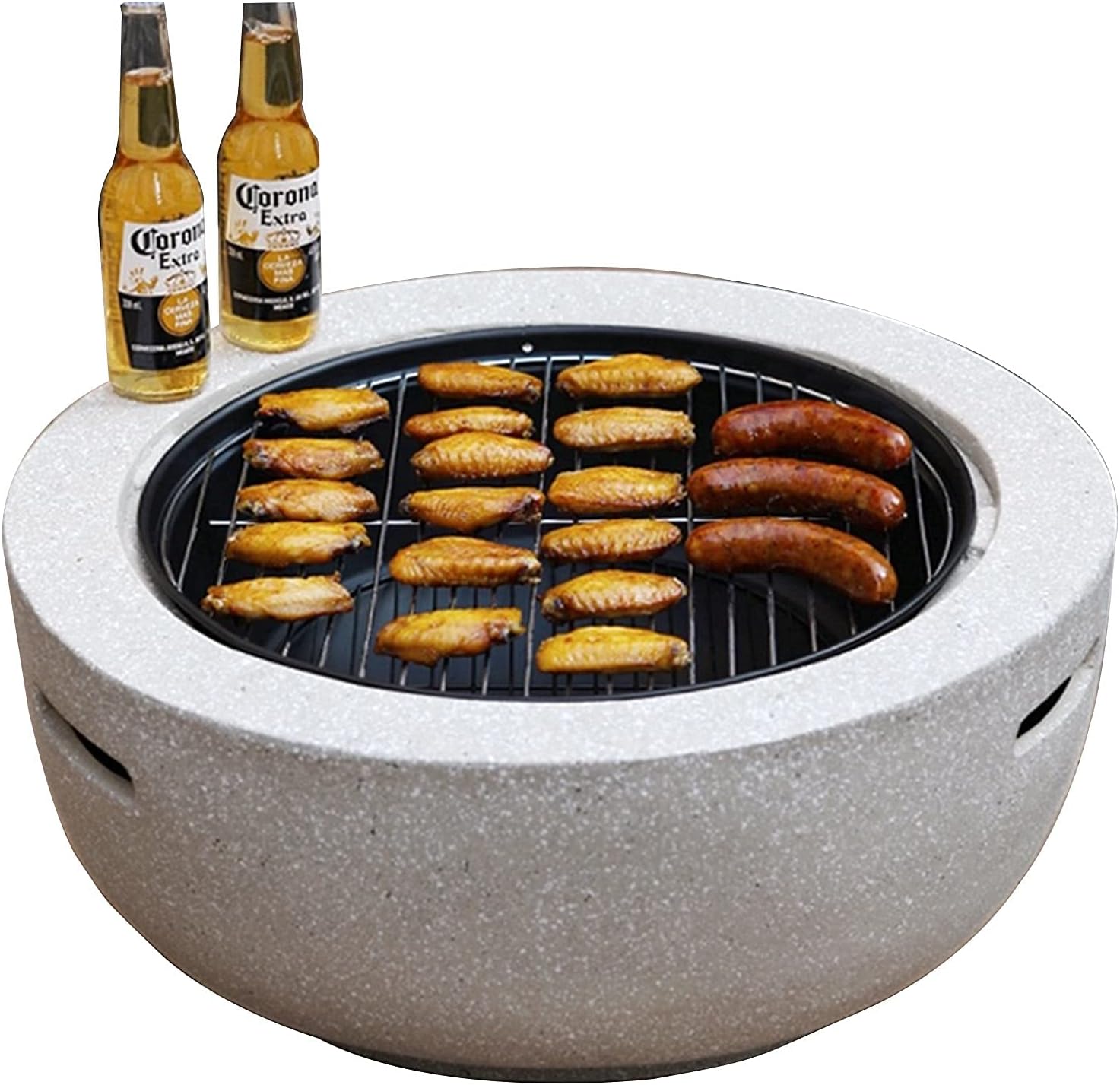 Outdoor Fire Pit Garden Wood Burning Fire Pit BBQ Grill Table, Outdoor Wood Burning Fire Bowl with Spark Screen Cover and Poker, 60cm