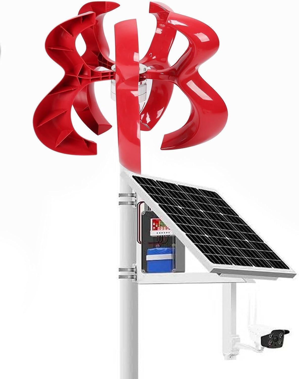 CHRISK 5000W Hoist Type Wind Turbine Generator Kit Wind Turbine with Controller+2000W Inverter+100W *2 Solar Panel Vertical Axis Power Generation
