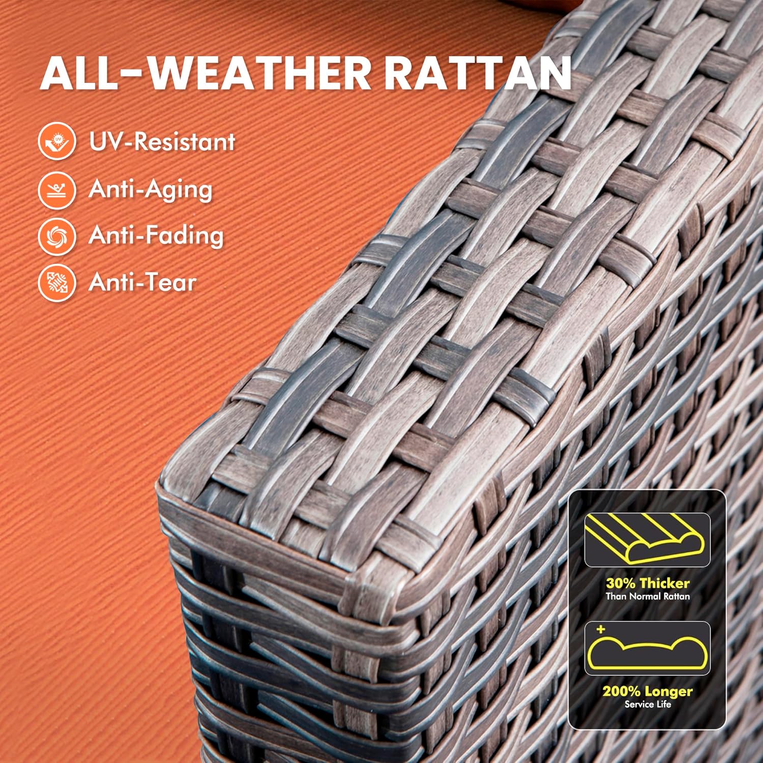 10 PCS Patio Outdoor Furniture Set w/Fire Pit Table,All Weather Wicker Outdoor Seating Sectional Sofa Set,Patio Outside Conversation Sets for Deck Yard Porch,Orange Red