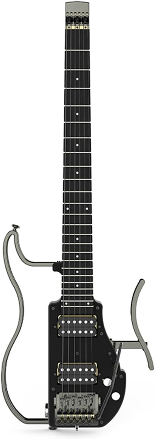 VENEKA Headless Electric Guitar Headless Travel Electric Guitar with Ebony Fingerboard Aluminum Alloy Body Double Humbucker Pickups