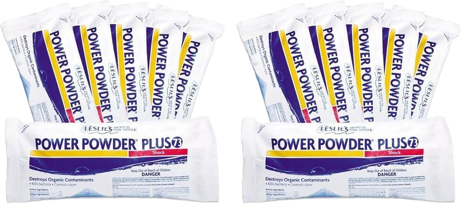 Leslie's Power Powder Plus 73-73% Calcium Hypochlorite Pool Shock, Fast-Dissolving Chlorine Granules, Eliminates Bacteria & Algae - Low Residue, Non-Stabilized, 70% Available Chlorine - 12 x 1 Pound
