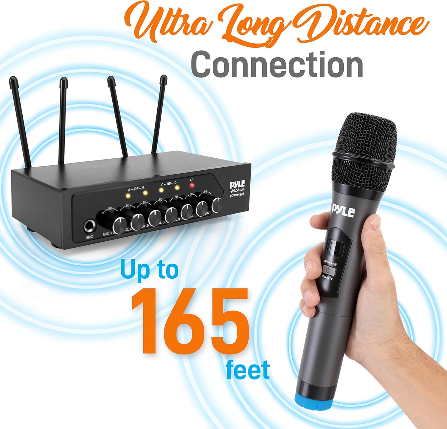 Pyle Wireless Microphones, Professional UHF Dual Microphones for Karaoke, Wireless Dynamic Microphone System Set with Rechargeable Receiver,Plug and Play, Speech, Wedding, Church, PA System