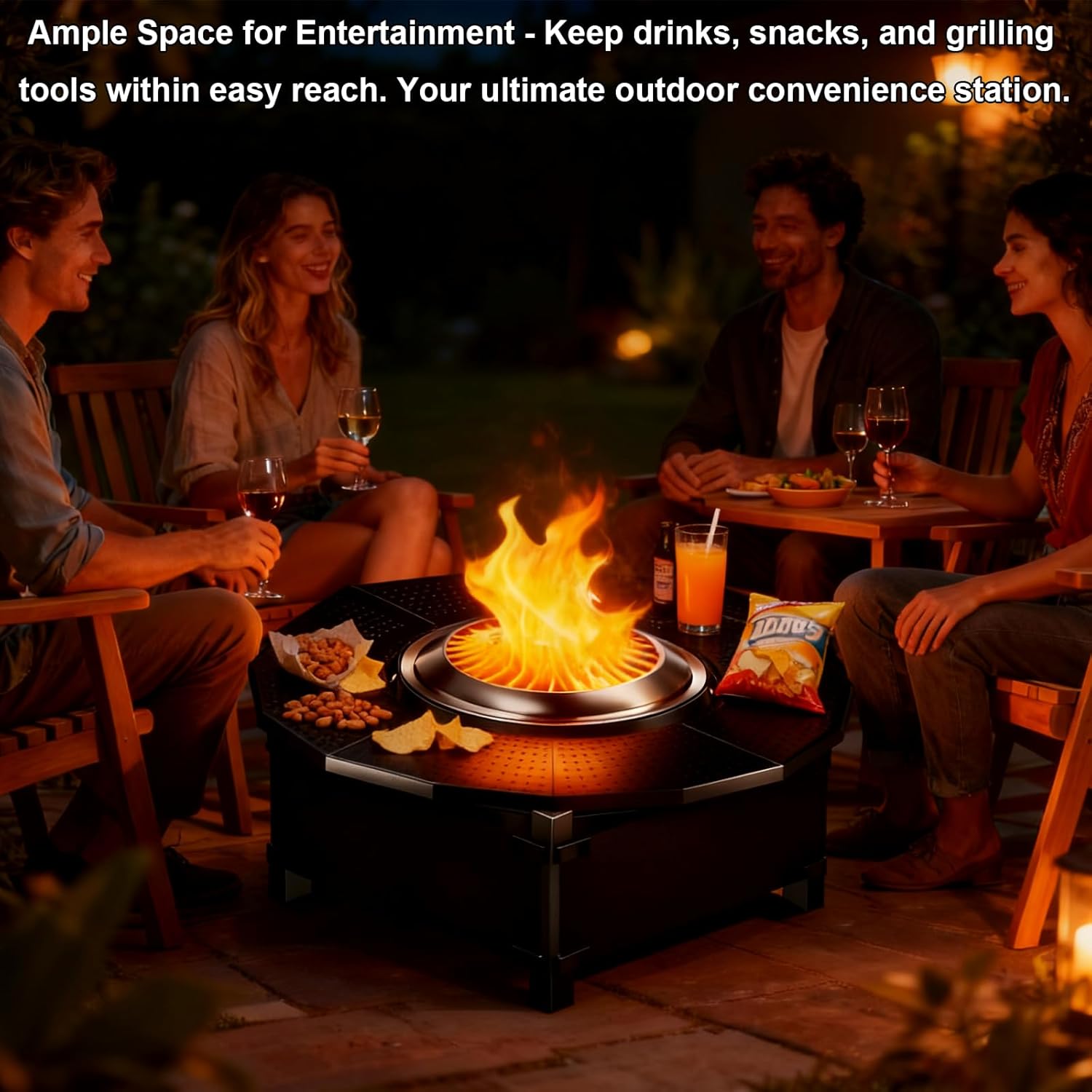 Fire Pit Surround Tabletop for Solo Stove Yukon, Thick Metal, Fire Pit Surround Table Adjustable, for Solo Stove Yukon Accessories (Black, 47.8 in)