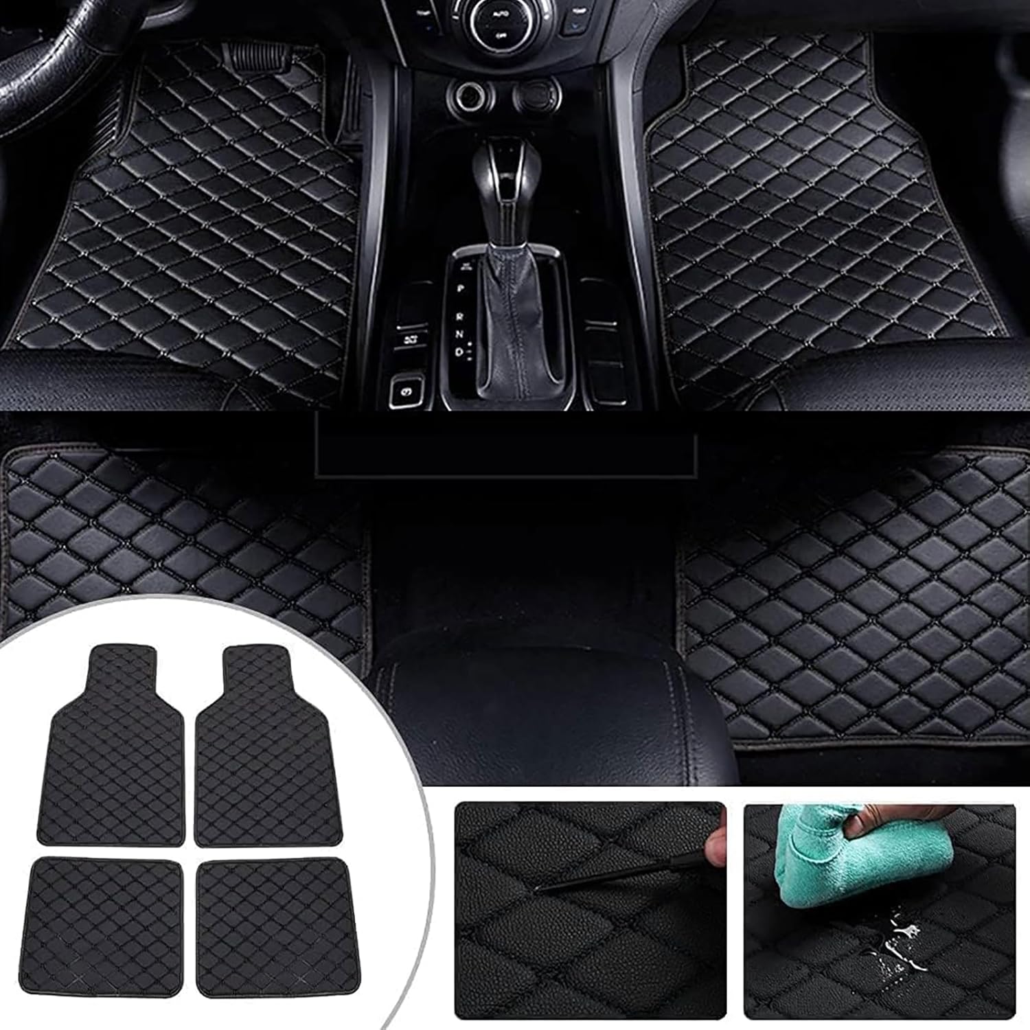 4 Pcs Leather Car Floor Mats for BMW XM G09 2023 2024 2025, Custom Front Rear Row Foot Pads Liners Waterproof Anti-Slip Carpet Protection Interior Accessories,B/Black