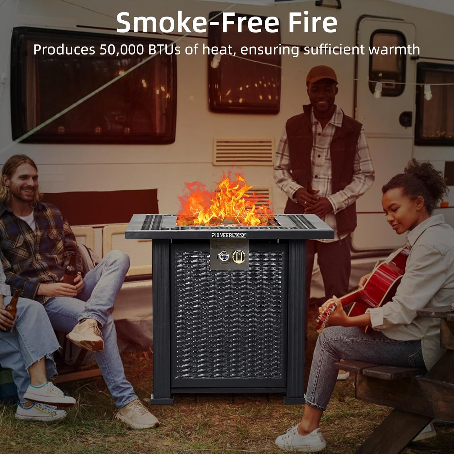 28 Inch Propane Fire Pit, CSA-Listed Outdoor Gas Fire Pit, 50,000 BTU Steel Fire Table with Lid and Lava Rock, Gas Fire Pits for Patio, Stainless Steel Burner Head for Warmth Ambiance Black