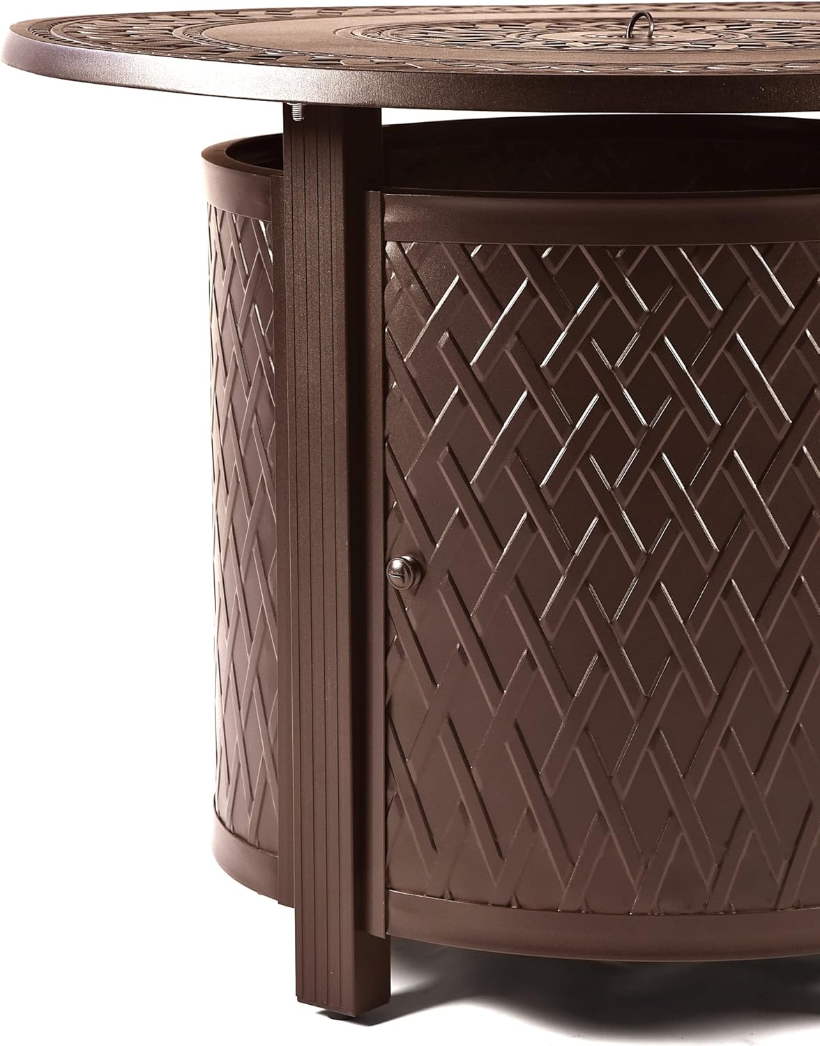 Round 34 in. x 34 in. Aluminum Propane Fire Pit Table with Glass Beads, Two Covers, Lid, 37,000 BTUs in Brown Finish