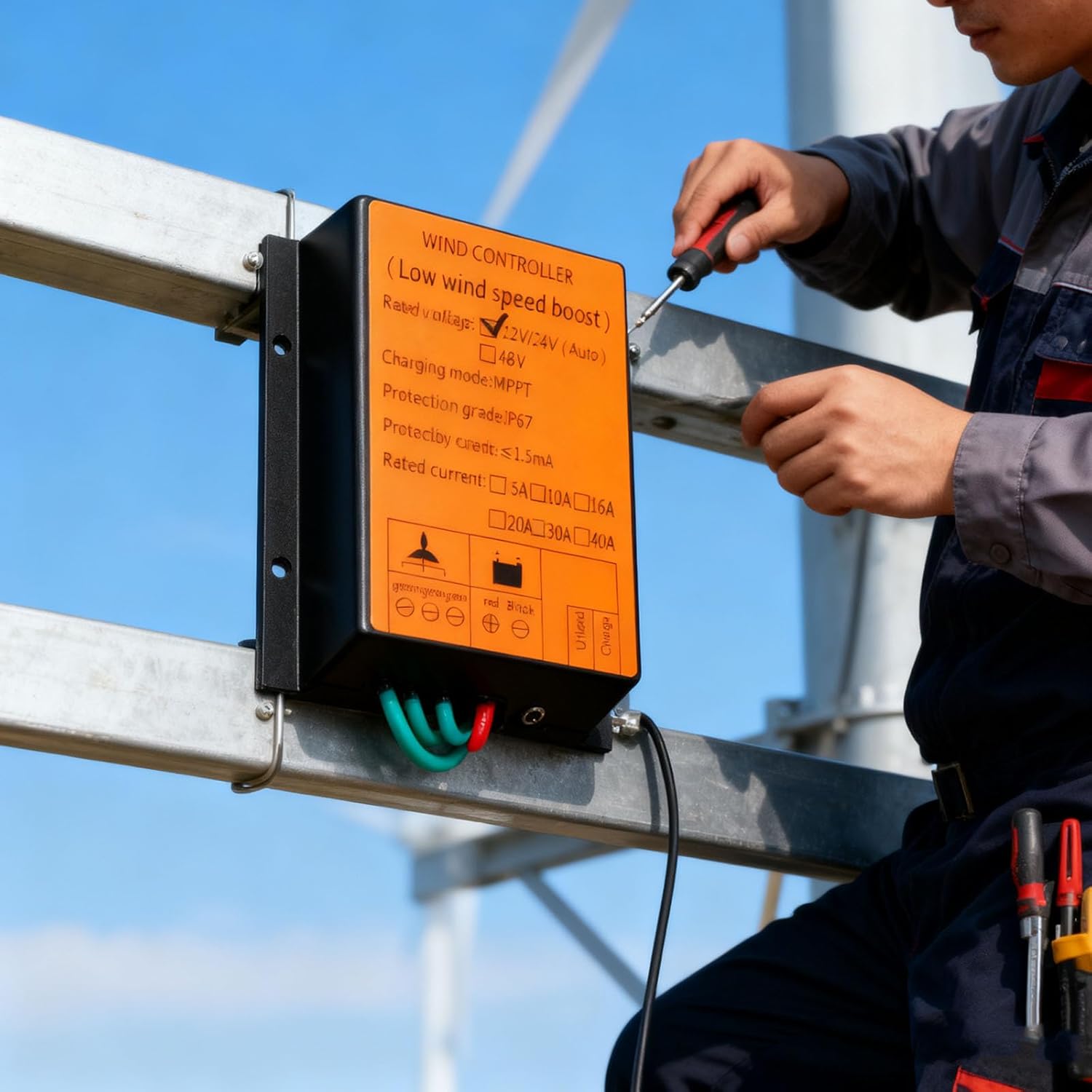 1200W Wind Generator Controller 12V 24V 48V Auto MPPT Charging Mode IP67 Waterproof Wind Turbine Regulator Low Wind Speed Boost for Off-Grid Power,Yellow,220V