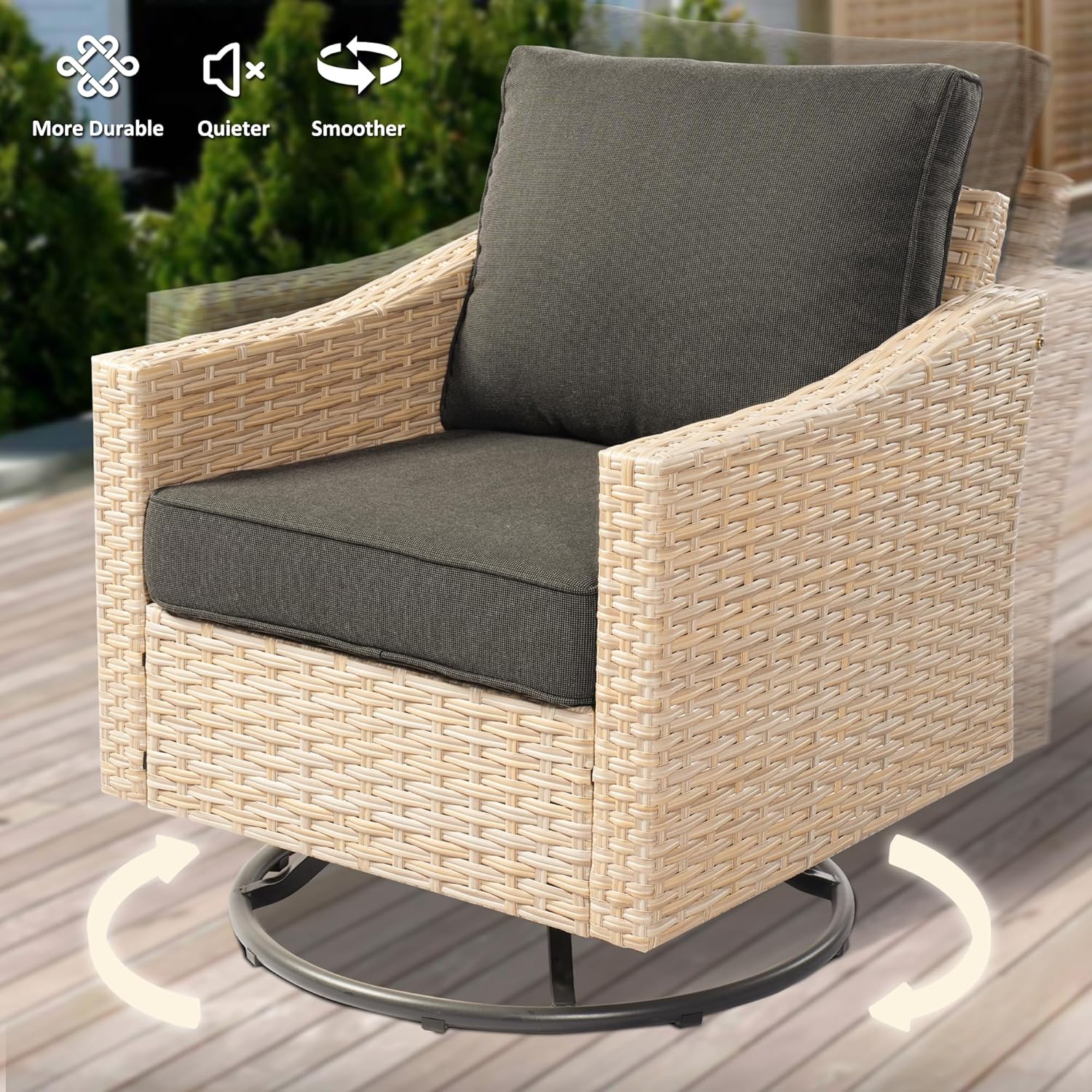 3 Pieces Outdoor Furniture Set Patio Bistro Rocking Chairs with Glass Side Table for Pool Beach Backyard Balcony Porch Deck Garden(Black)