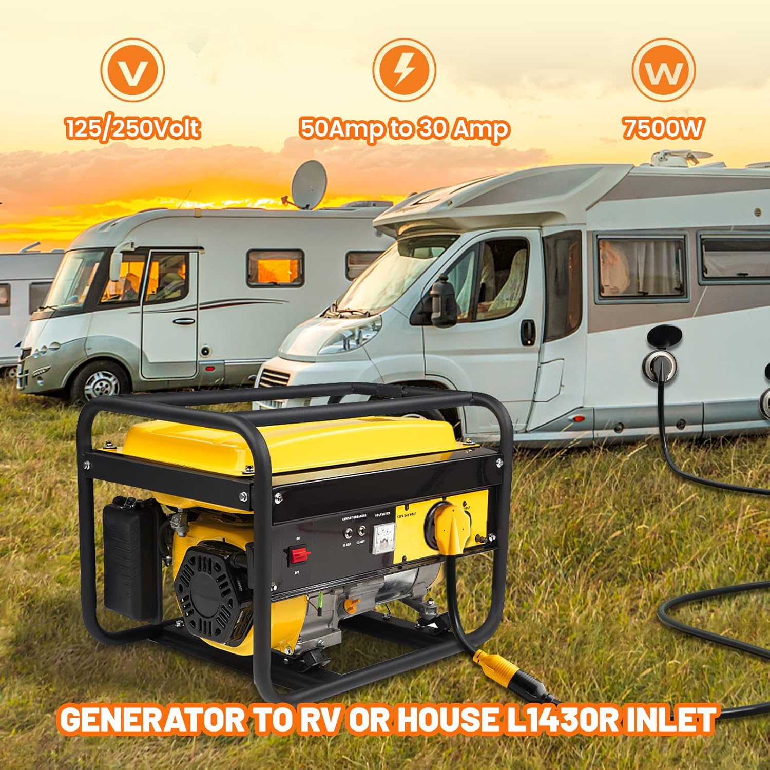 MECMO NEMA L14-30P to Four 5-20R/ 5-15R & L14-30R Adapter 4 Prong Twist Locking Generator 30 amp to 15 Amp/20 Amp, NEMA 14-50P to L14-30R Generator Transfer Switch Adapter 50 Amp Male to 30 Amp Cord