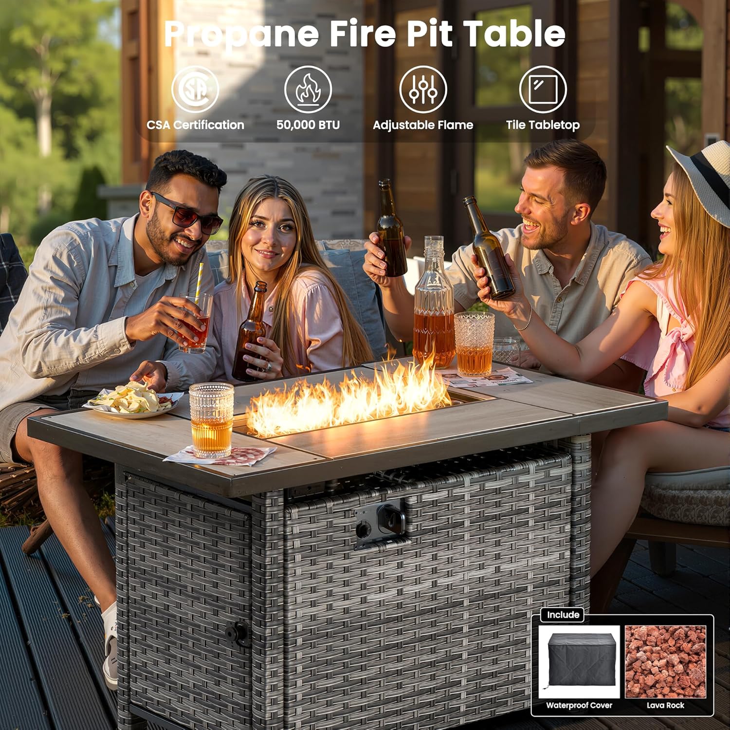 ovios 5 Pieces Patio Furniture Set, Outdoor Wicker Rattan Sofa Couch with 42