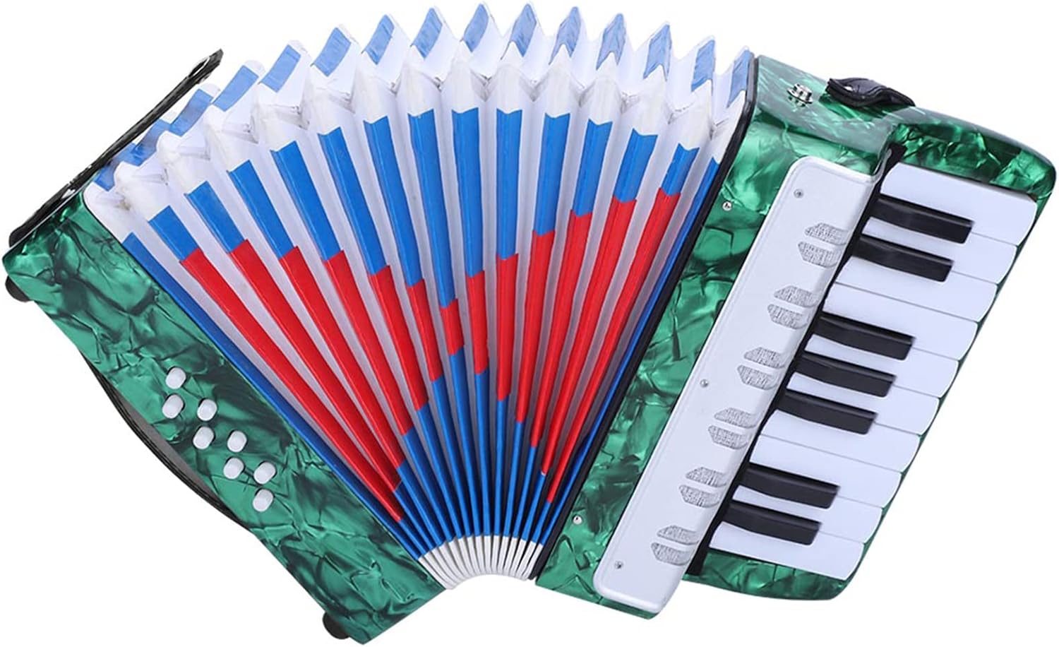 17 Key 8 Bass Piano Accordion, ABS with Celluloid Decor Concertina Musical Instrument for Beginners Students, with Adjustable Strap and Manual (Green)