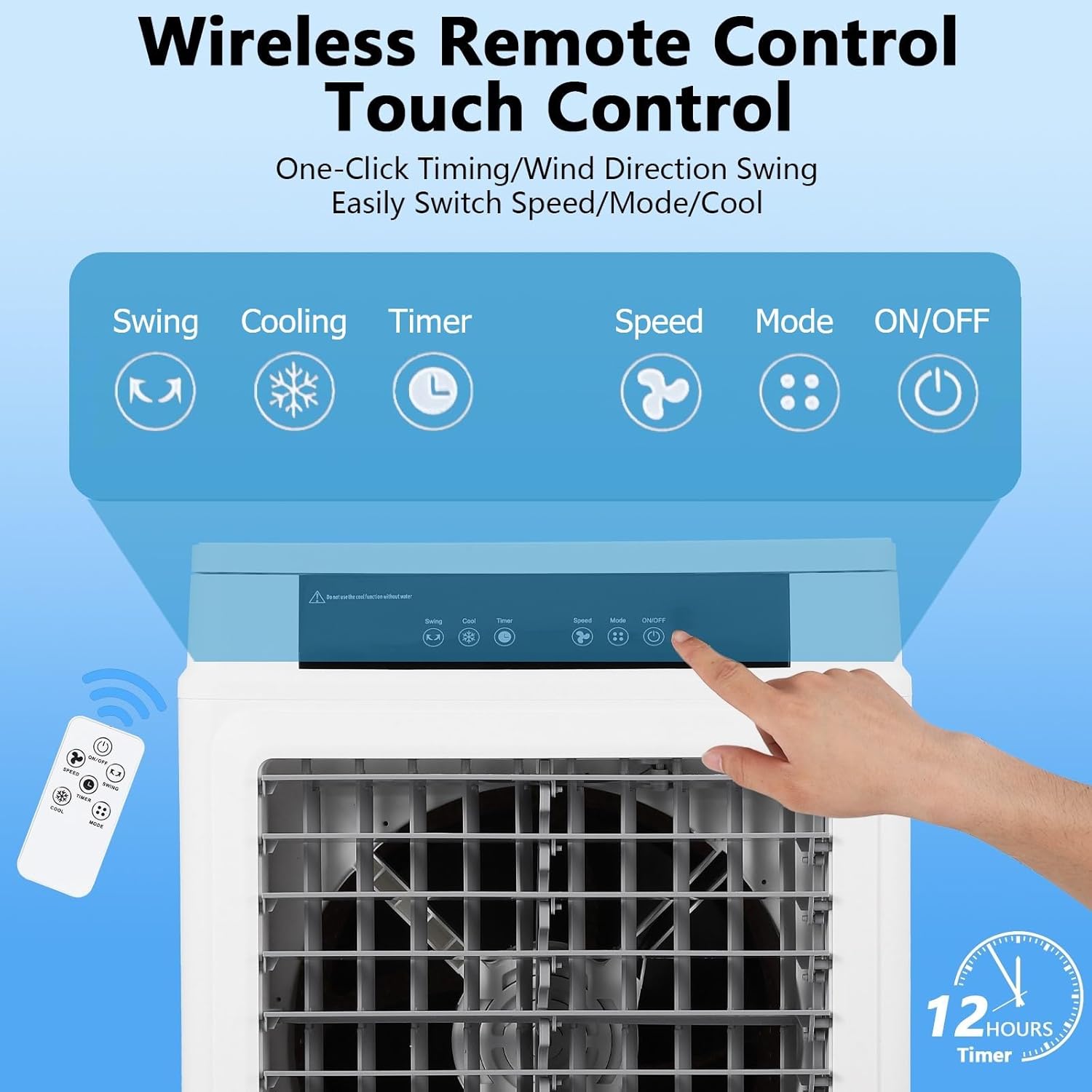 Portable Evaporative Cooler, 3000 CFM Air Cooler, 120° Oscillation Swamp Cooler with Remote Control, 3 Wind Speeds, 10.3 Gallons Water Cooler Fan with 450 Sq. Ft. Coverage