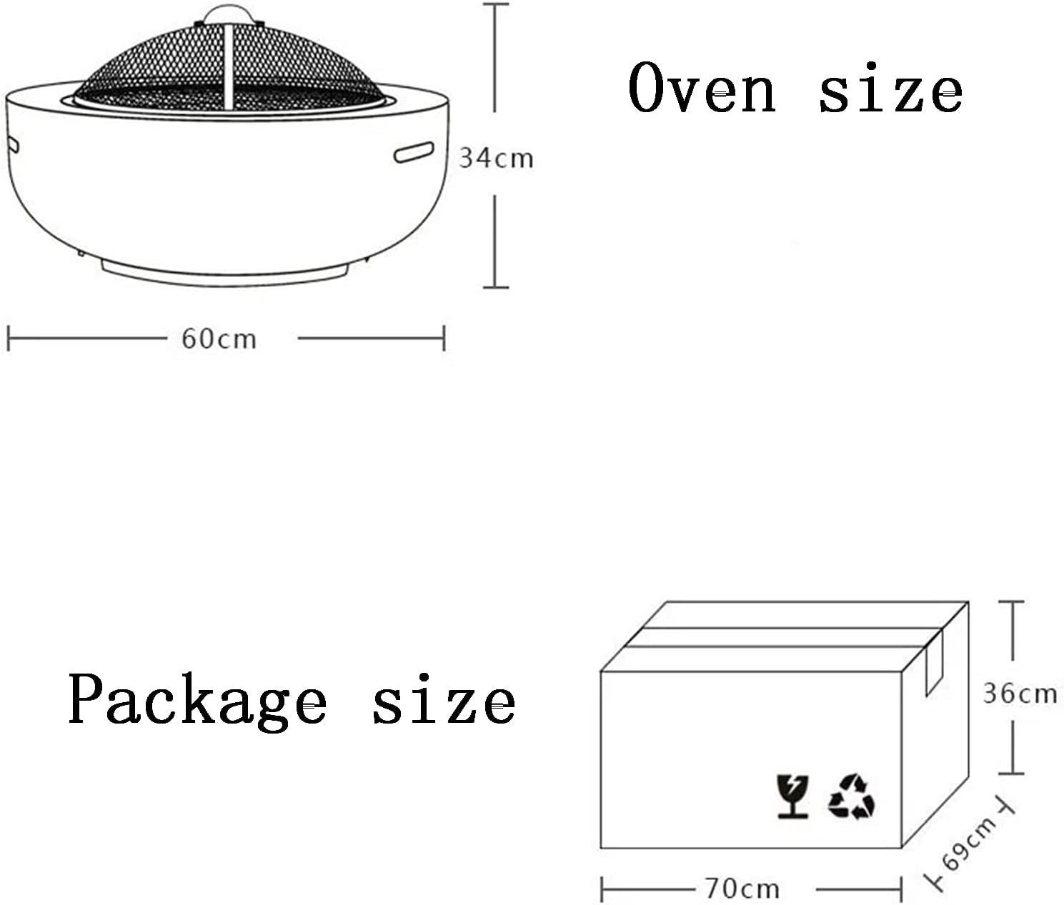 Table Top Fire Pit Outdoor BBQ Grill Firepit Bowl Backyard Patio Garden Fireplace Concrete Round and Wood Burning Fire Pit 3 in 1 Fireplace for Bonfire Barbecue, Black
