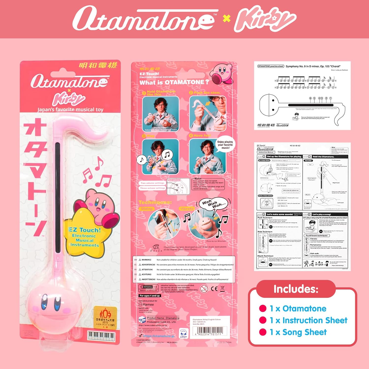 Otamatone Regular [Kirby] and Matte Case [Blue] Bundle Japanese Electronic Musical Instrument Portable Music Synthesizer from Japan Maywa Denki Award Educational Fun Gift for Children Teen Adult