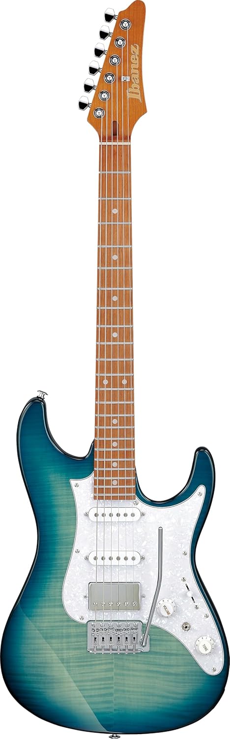 Ibanez AZ22S1F Standard 6-String Right-Handed Electric Guitar with Roasted Maple Neck and Jatoba Fretboard (Transparent Turquoise Burst)