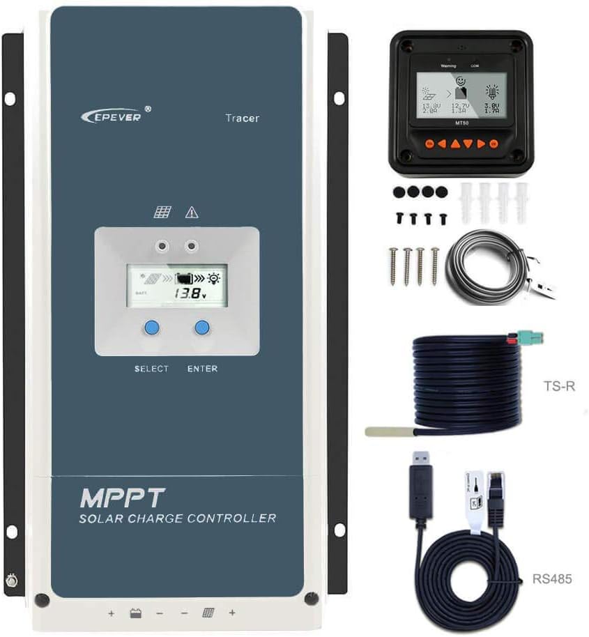 EPEVER 60A MPPT Solar Charge Controller 48V/36V/24V/12V Auto, Negative Ground Solar Controller Max 150V 4500W Input fit for Lead-Acid and Litium Battery