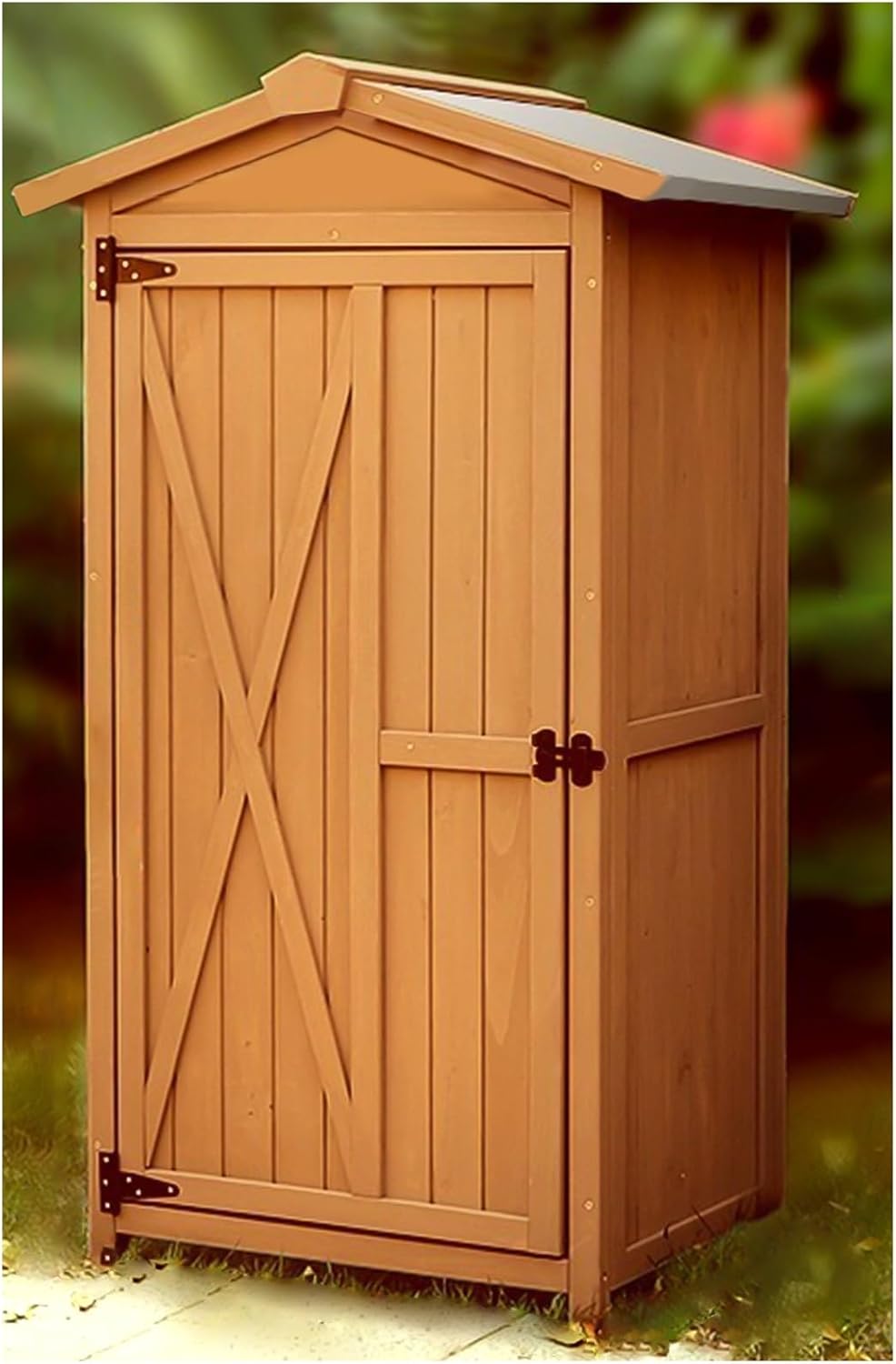 54in Tall Outdoor Storage Shed, Utility Tool Storage Cabinet, Wood Garden Cabinet with Door & Lock, Weather Proof Garden Houses, Tool Container for Patio Storage, Lawn Mower(Brown)