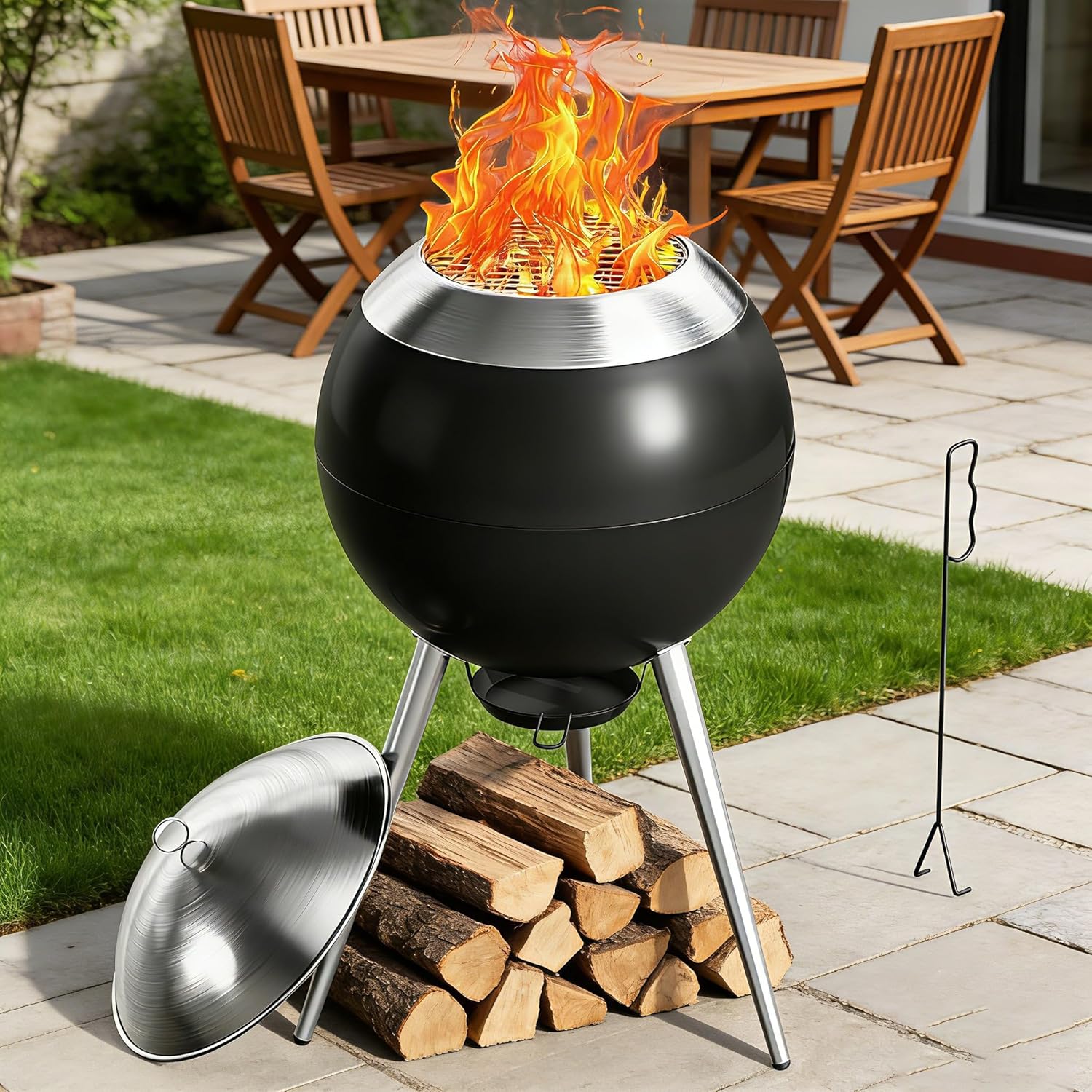 Smokeless Fire Pits for Outside,Solo Bonfire Fire Pit with Removable Ash Pan,304 Stainless Steel Liner Heightening Outdoor Heater, Enhanced Airflow and Easy Cleanup