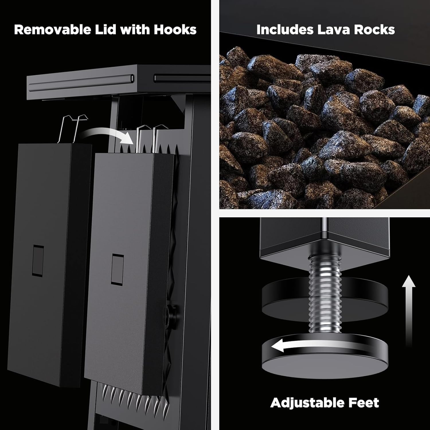 Ciays 28 Inch Propane Fire Pits,50,000 BTU Gas Fire Pit Table for Outsides with Steel Lid and Lava Rock, 2-in-1 Square Fire Table for Gatherings Parties on Patio Deck Garden Backyard, Black