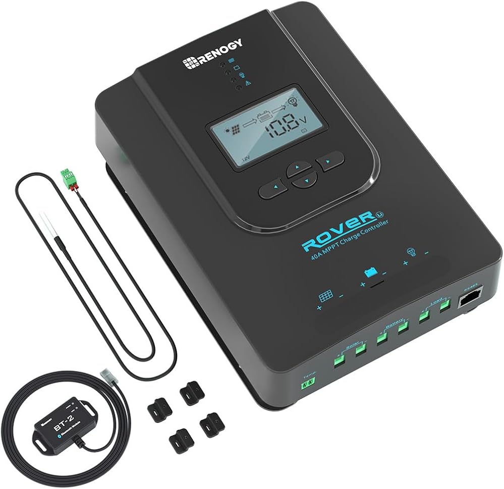 Renogy 40A MPPT Solar Controller with BT-2 Wireless Kit-99.9% Efficiency + 82ft App Control, IP54 Waterproof for RV/Off-Grid Lithium Systems
