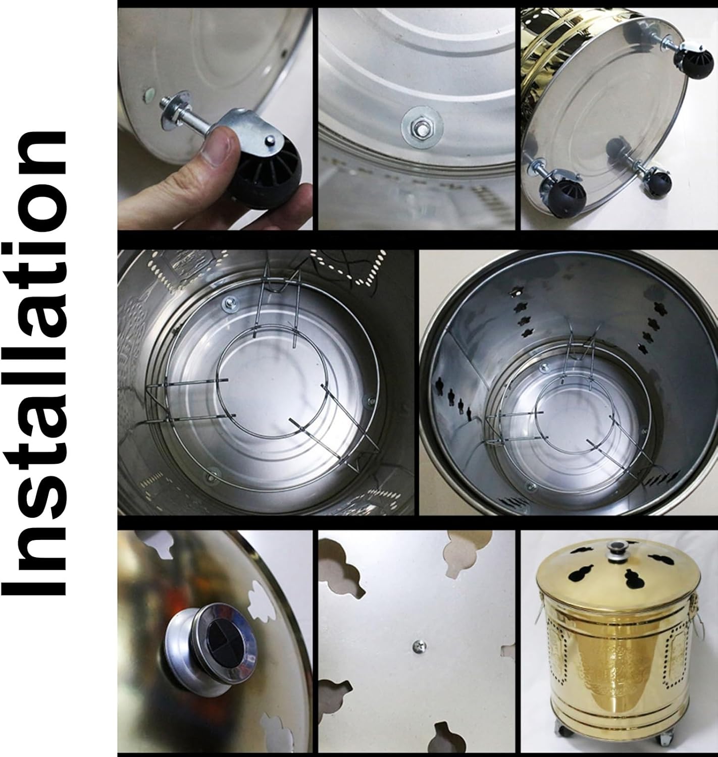 Stainless Steel Incinerator Household with Wheels Stainless Steel Outdoor Burning Barrel Easy to Move Outdoor Fire Pit for Cleanup of Backyard Burning Leaves(Silver,31.5 * 26 cm)