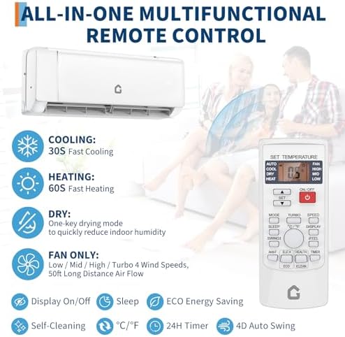 18000 BTU Mini Split Air Conditioner, 21 SEER2 208-230V Split Unit Ac and Heat Cool Up to 1250 Sq.Ft, Ductless Air Conditioner w/Complete Installation Kit,Remote,2.0 Wifi Control,Low Noise