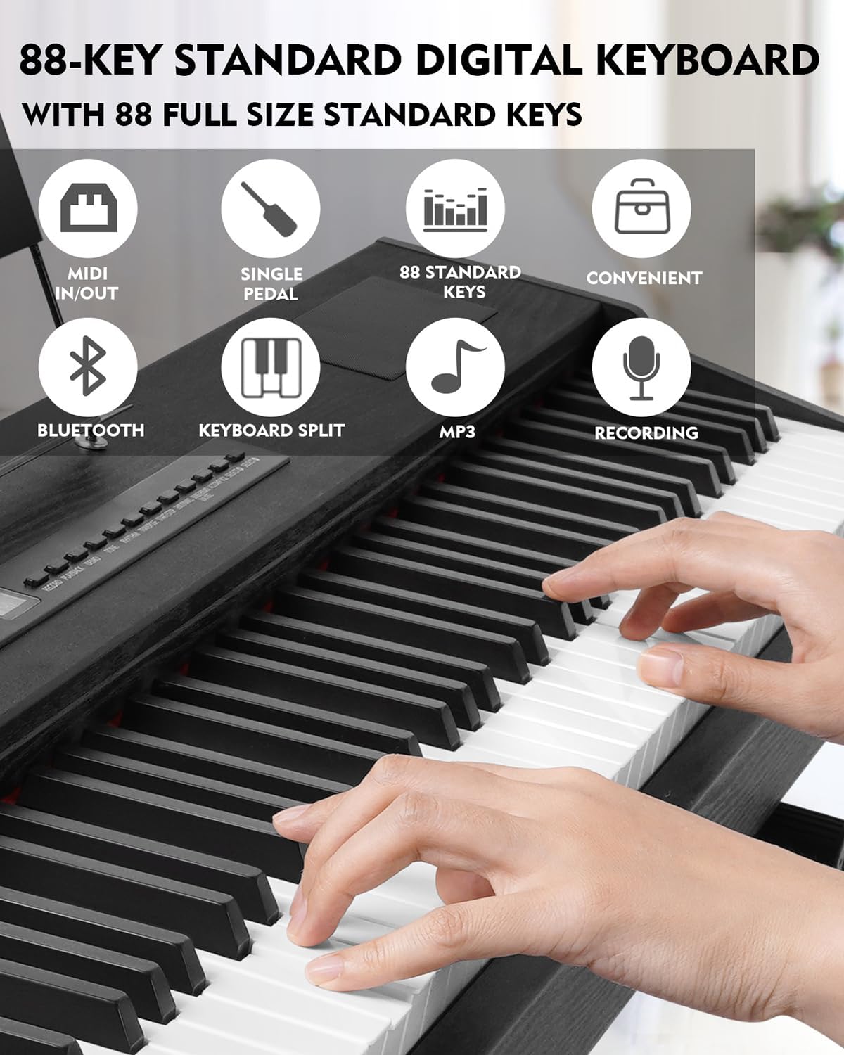 MUSTAR 88 Key Piano Keyboard Fully Weighted Hammer Action, Digital Piano 88 Key Weighted Keyboard Piano with Stand, Electric Piano Keyboard with Stand, Portable Case, Sustain Pedal, Black