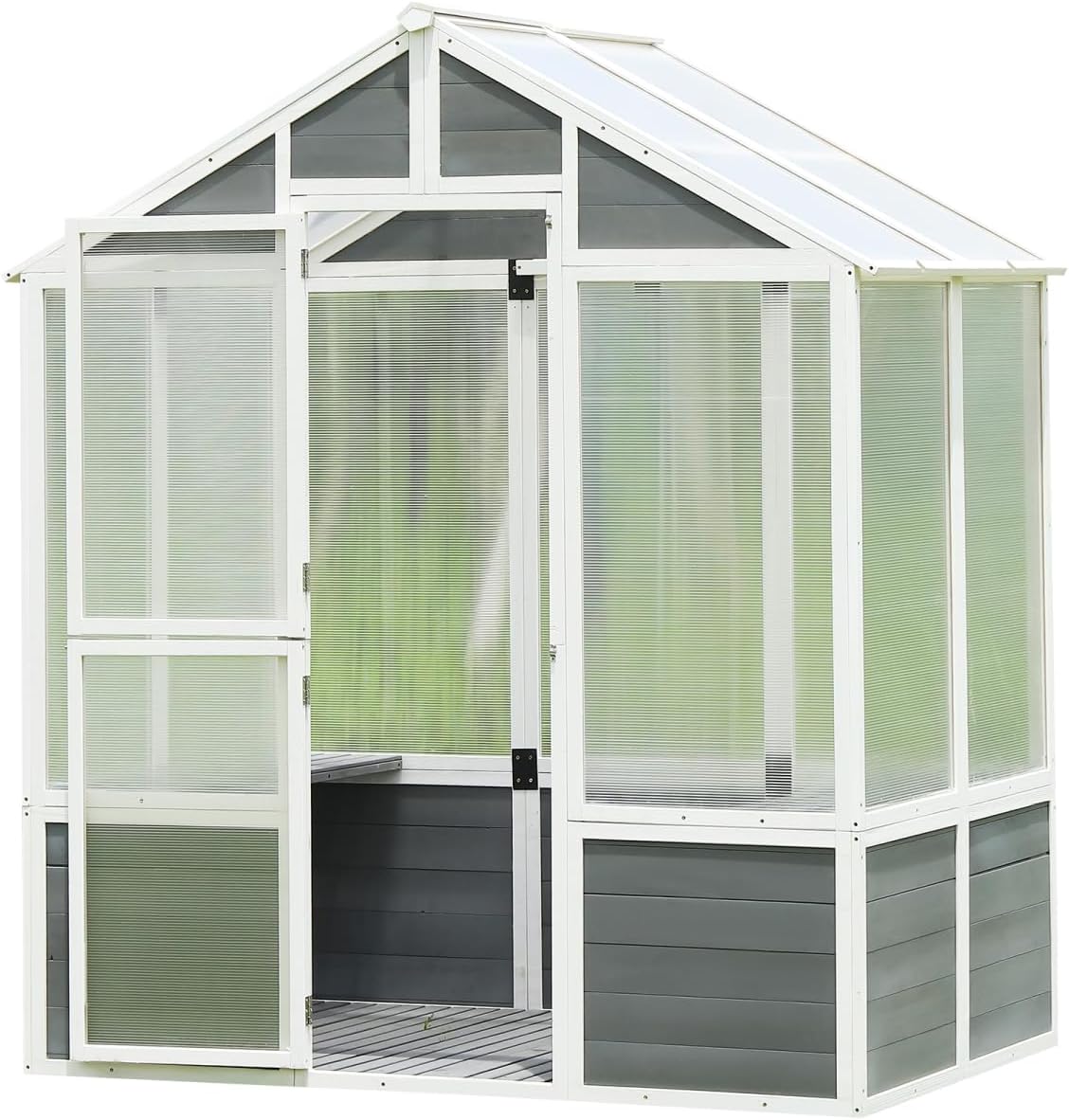 Greenhouse, Wooden Greenhouse Polycarbonate Garden Shed for Plants, 76